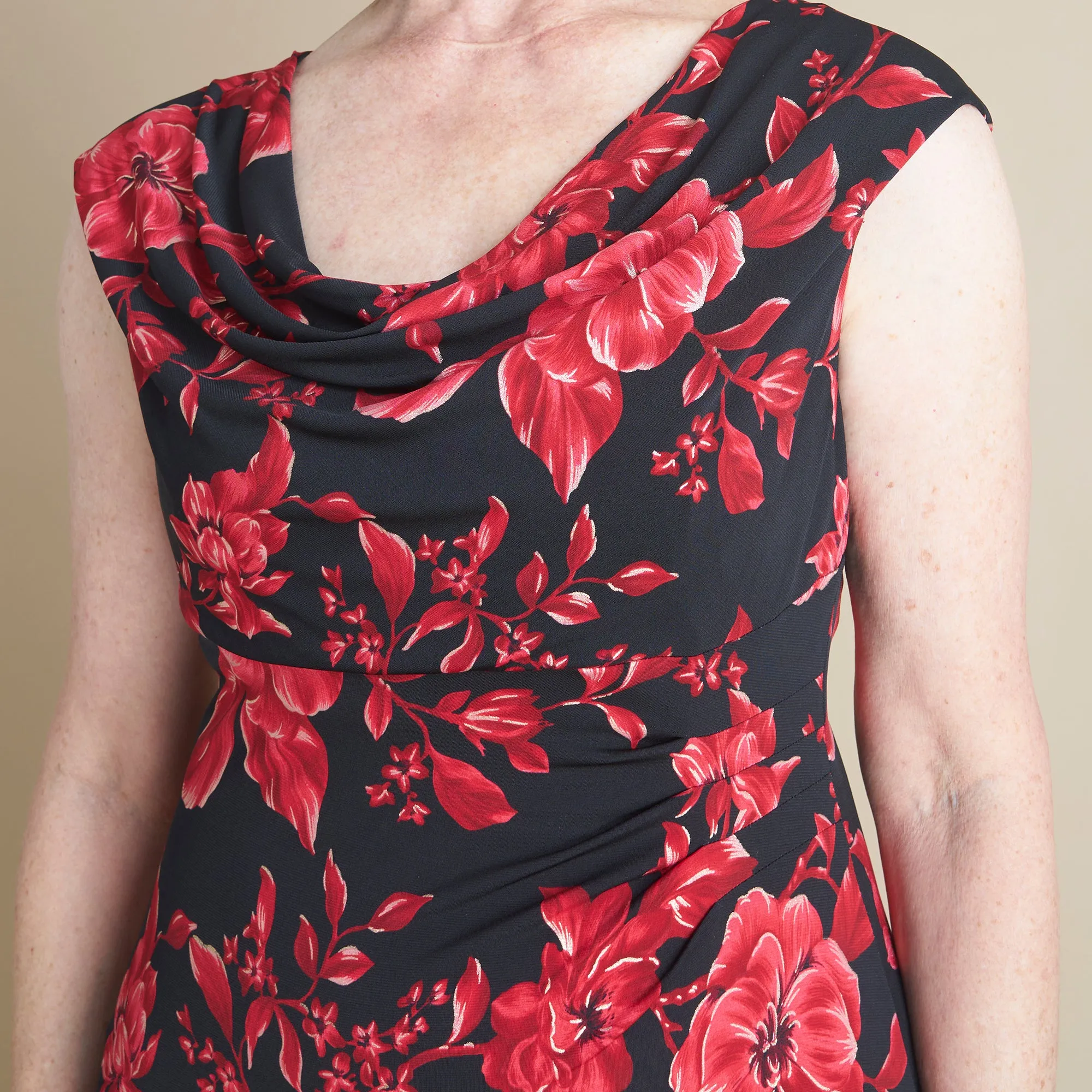 Tonya Red Floral Cowl Neck Midi Dress sold by connected apparel product image thumbnail 2