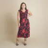 Tonya Red Floral Cowl Neck Midi Dress sold by connected apparel