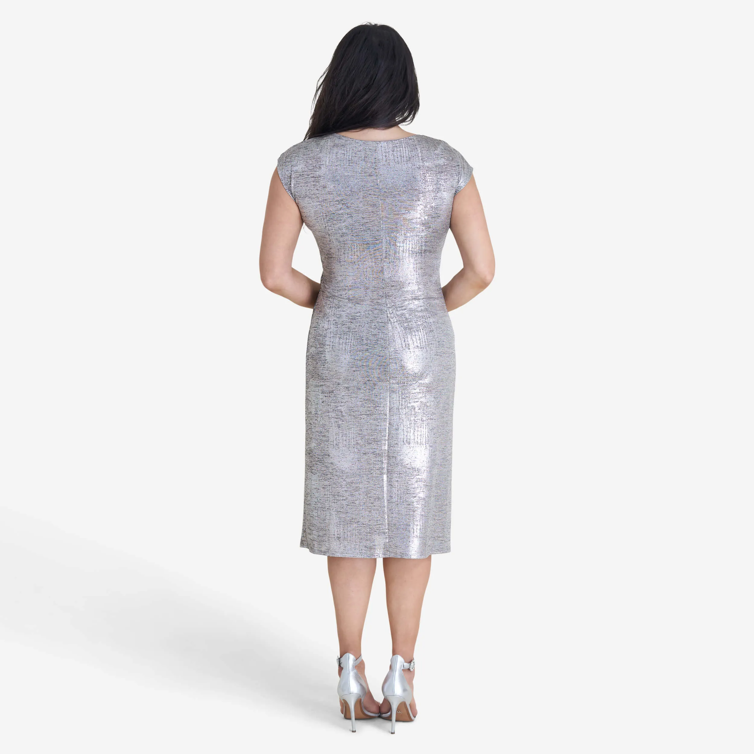 Ari Silver Foil Printed Wrap Dress sold by connected apparel product image thumbnail 3