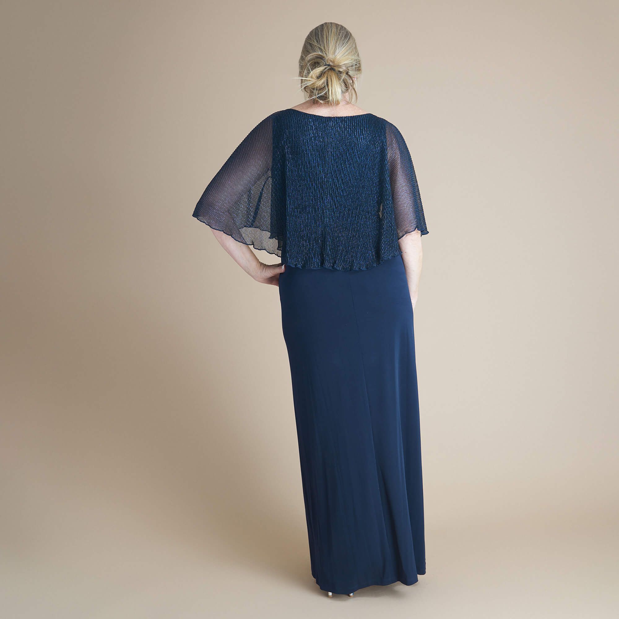 Alyssa Navy Metallic Cape Dress sold by connected apparel product image thumbnail 3