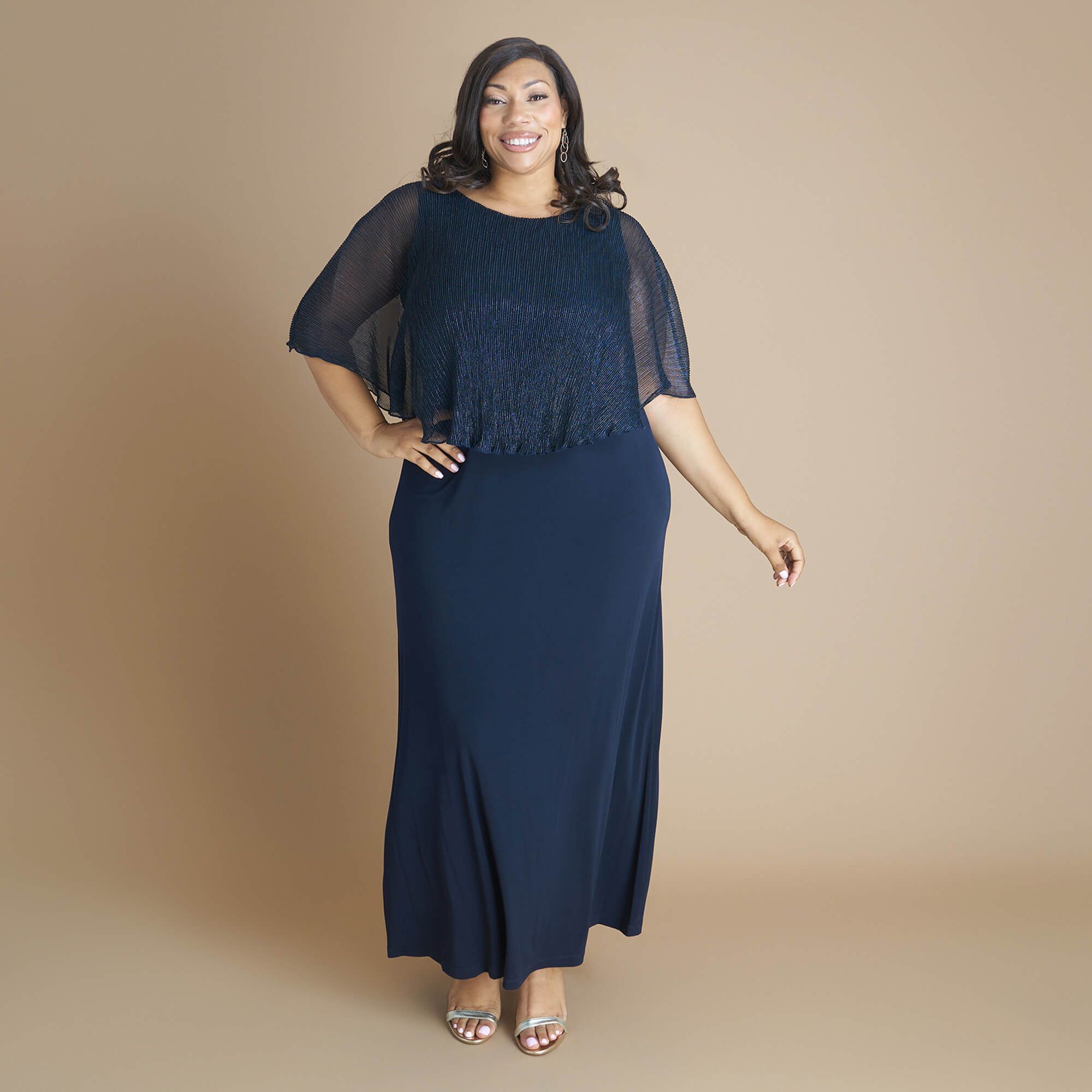 Alyssa Navy Metallic Cape Dress sold by connected apparel product image thumbnail 4