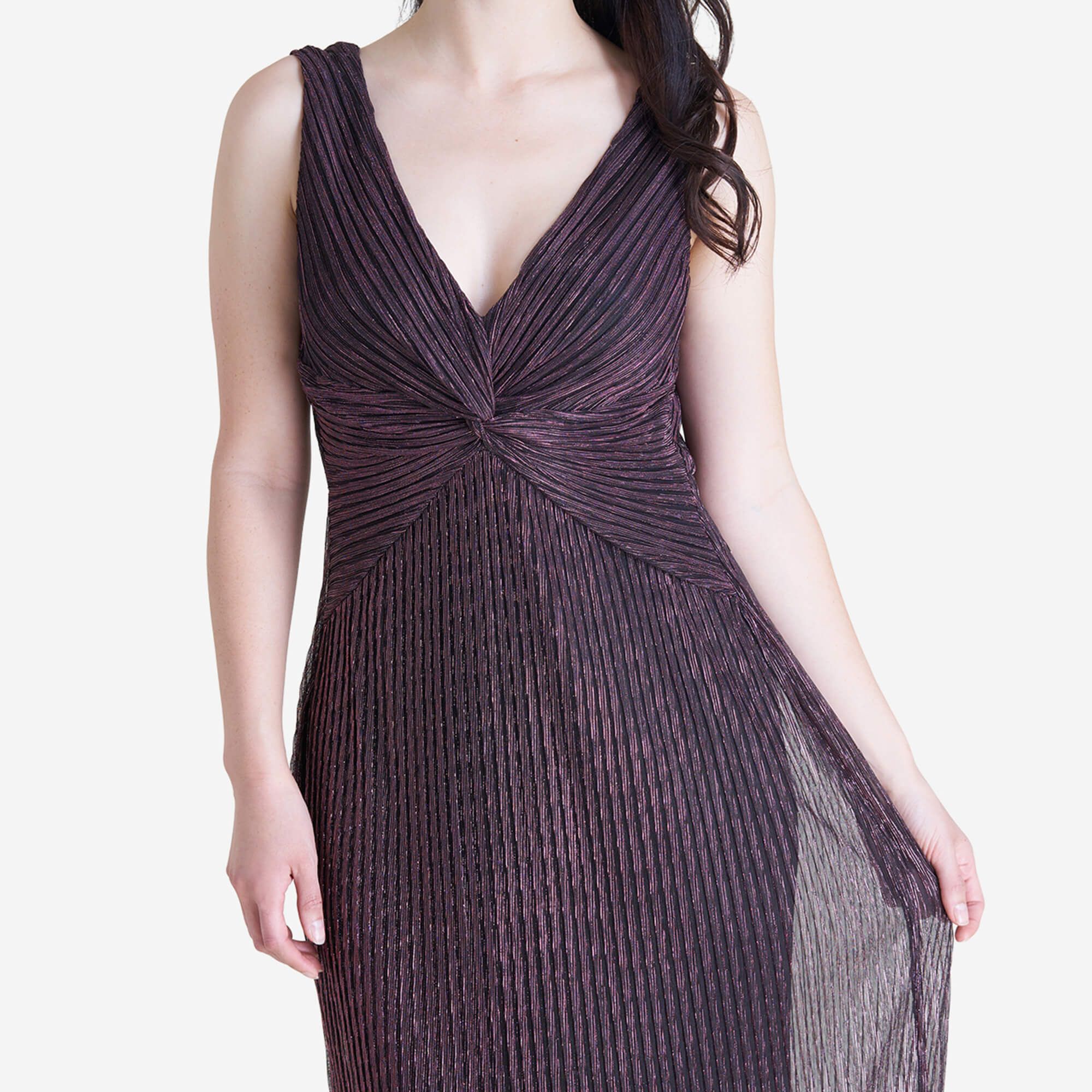 Mari Mauve Metallic Pleated Floor Length Dress sold by connected apparel product image thumbnail 2