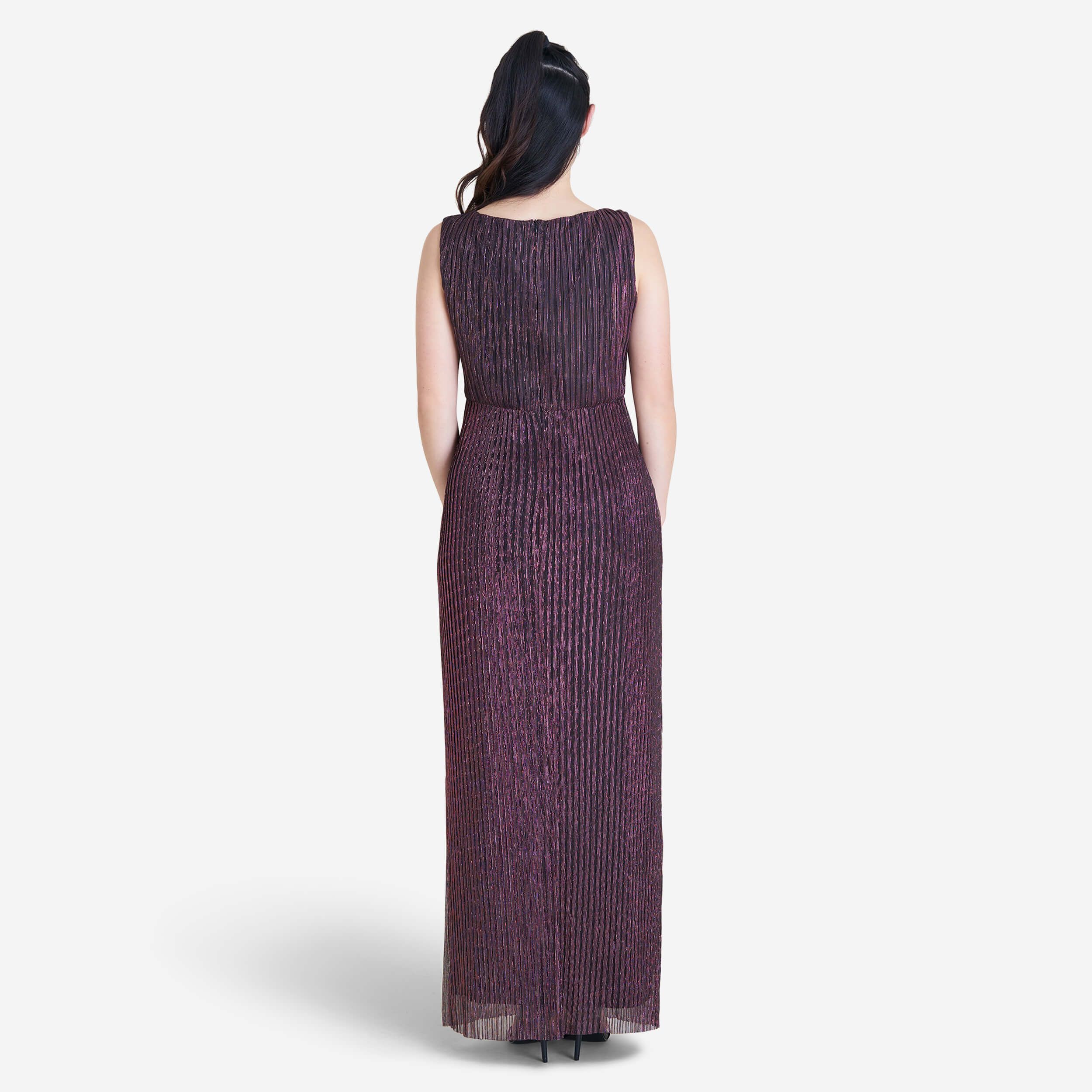 Mari Mauve Metallic Pleated Floor Length Dress sold by connected apparel product image thumbnail 3