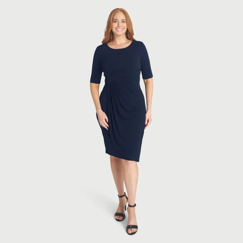 Lisa Navy Faux Wrap Dress sold by connected apparel