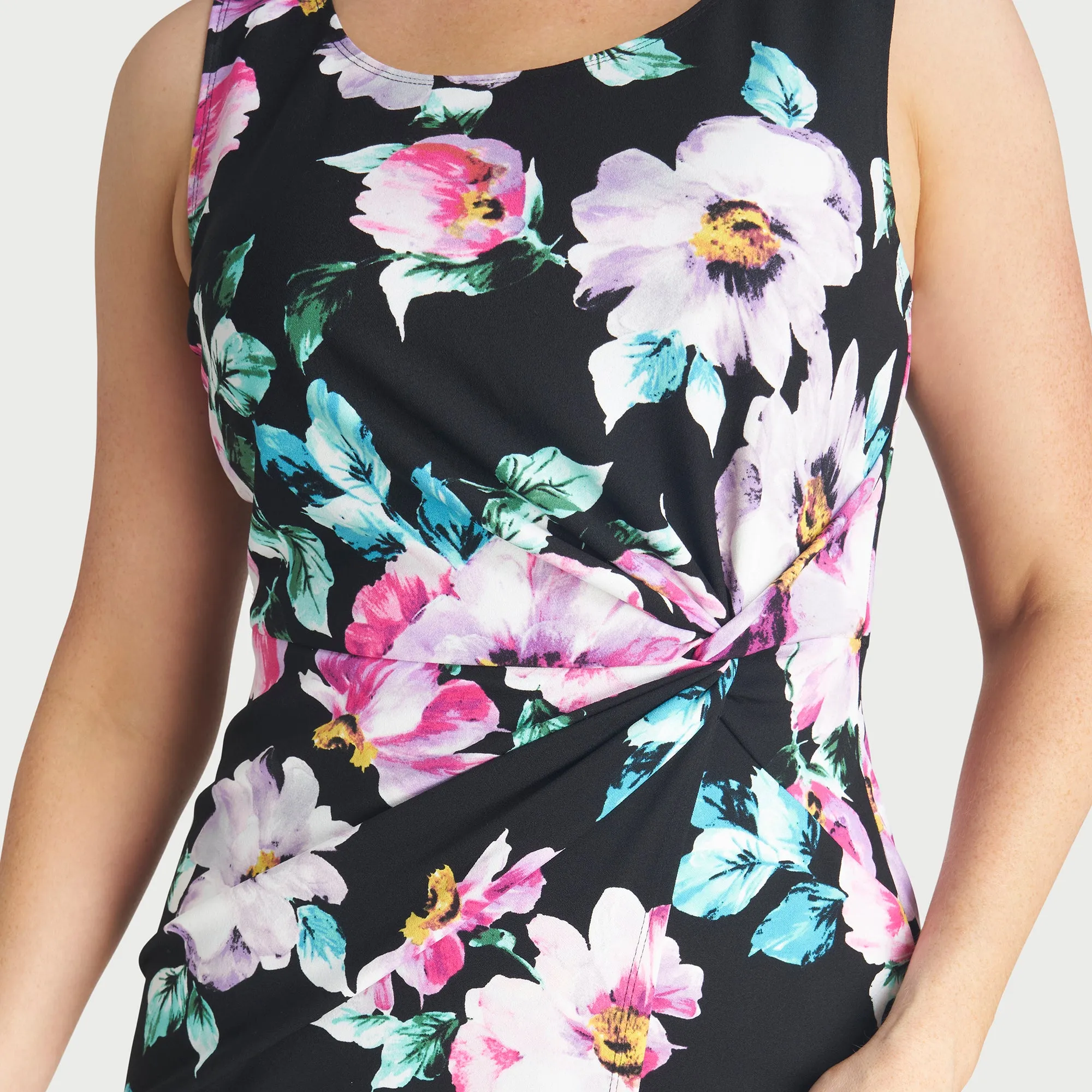 Selena Black Floral Sleeveless Knot Dress sold by connected apparel product image thumbnail 3