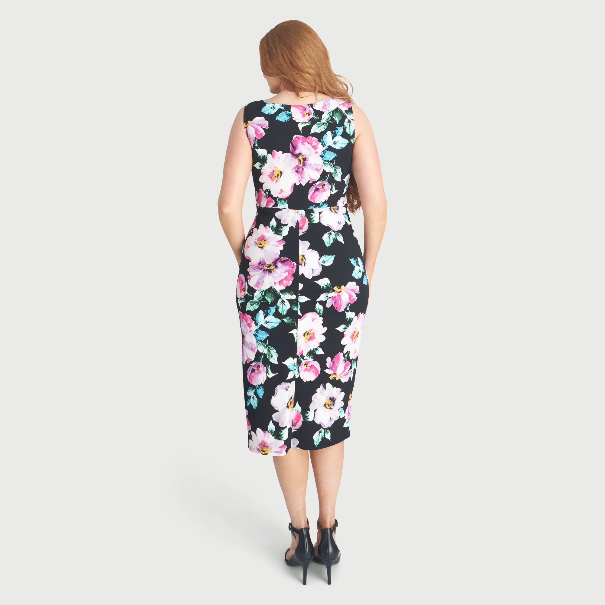 Selena Black Floral Sleeveless Knot Dress sold by connected apparel product image thumbnail 4