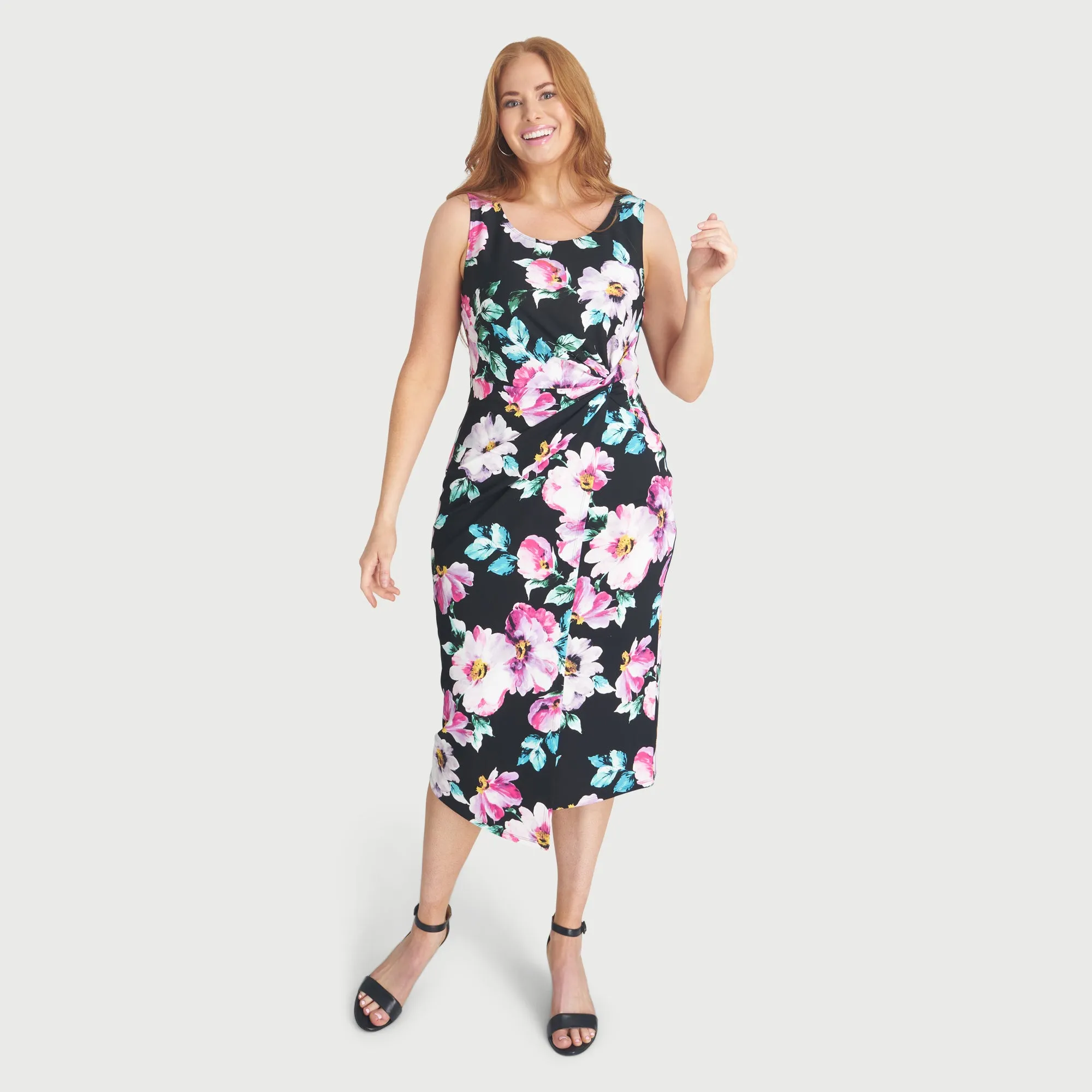 Selena Black Floral Sleeveless Knot Dress sold by connected apparel product image thumbnail 2