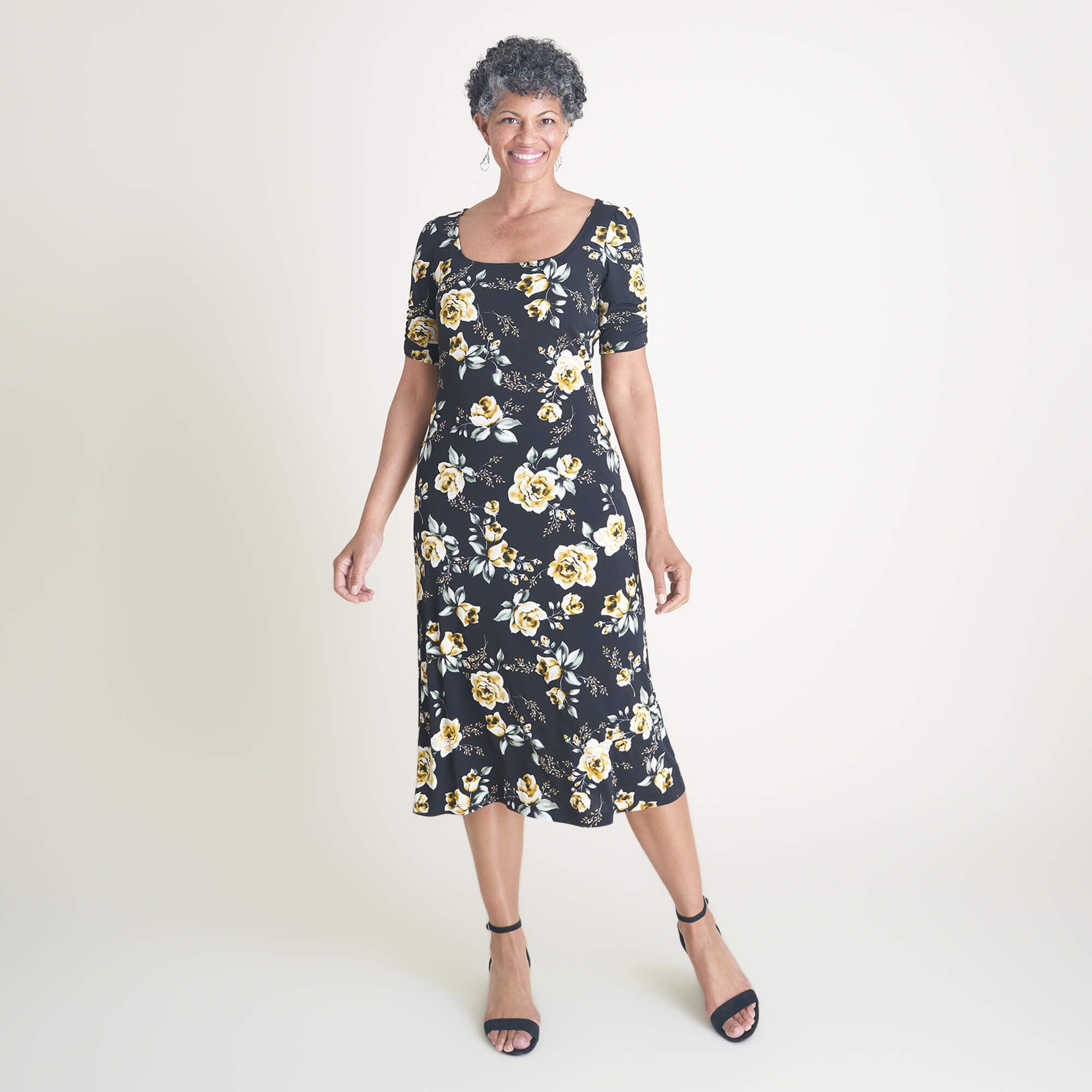 Erika Mustard Floral Square Neck Midi Dress sold by connected apparel product image thumbnail 2
