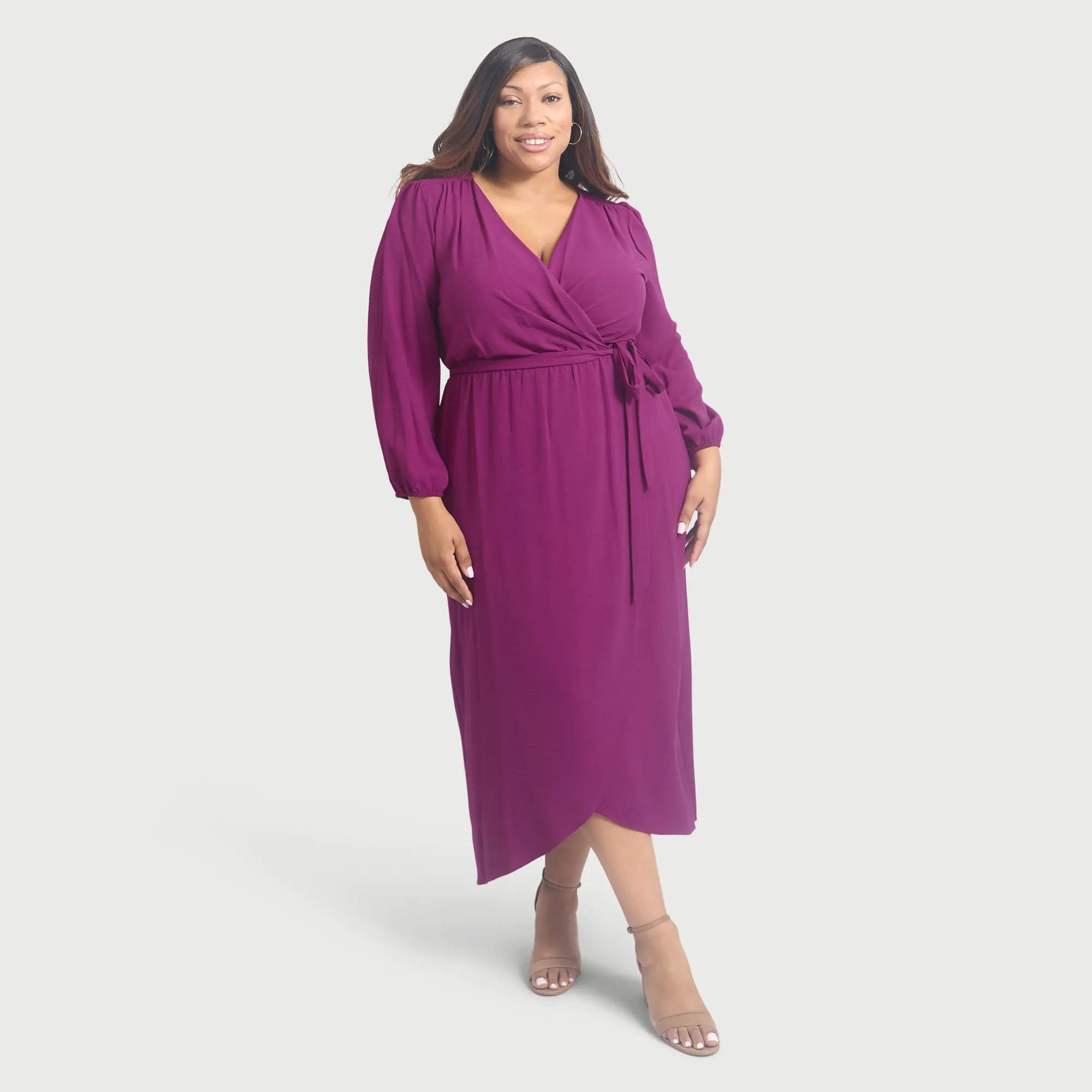 Shannon Magenta Maxi Wrap Dress sold by connected apparel