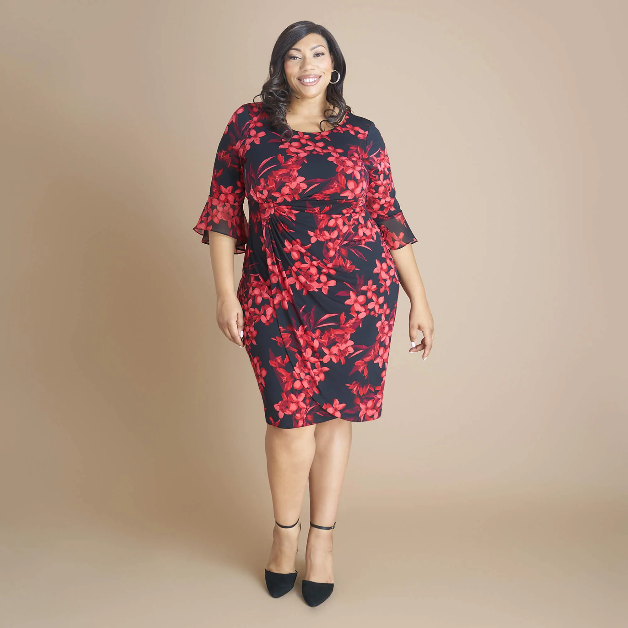 Lisa 2.0 Red Floral Faux Wrap Dress sold by connected apparel product image thumbnail 5