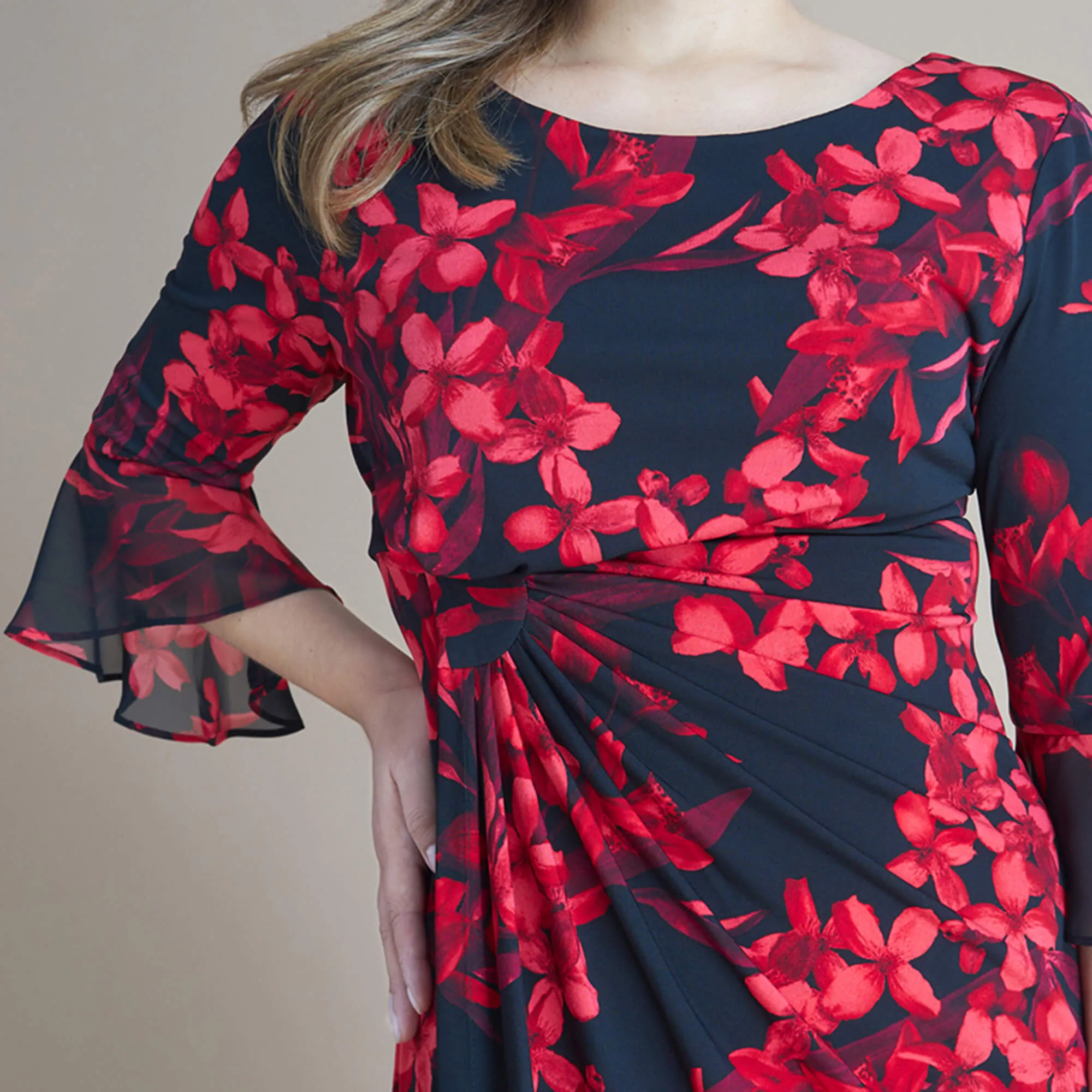 Lisa 2.0 Red Floral Faux Wrap Dress sold by connected apparel product image thumbnail 3