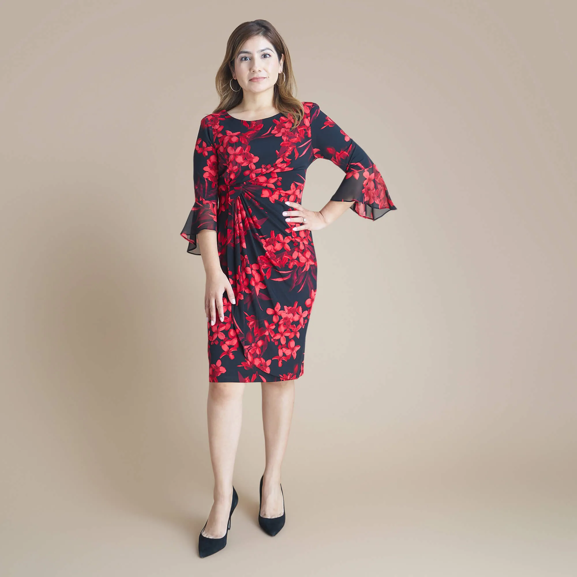 Lisa 2.0 Red Floral Faux Wrap Dress sold by connected apparel product image thumbnail 2