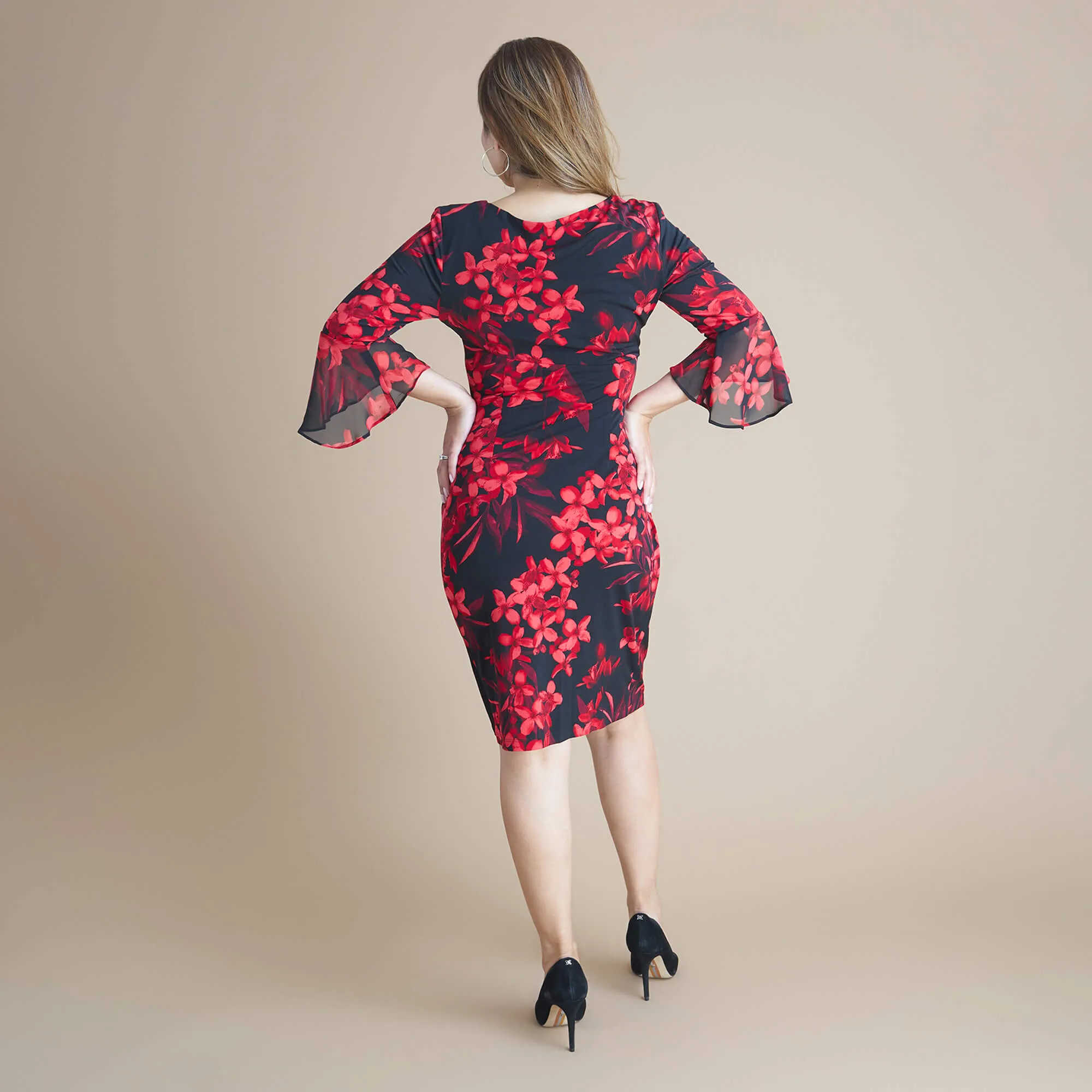 Lisa 2.0 Red Floral Faux Wrap Dress sold by connected apparel product image thumbnail 4