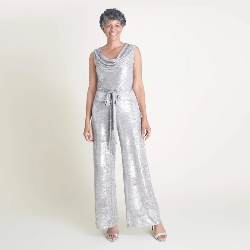 Uptown Flax Foil Print Jumpsuit made by connected apparel