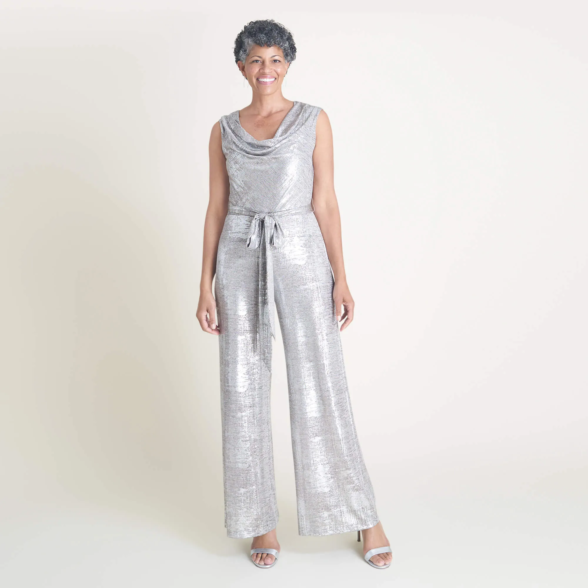 Uptown Flax Foil Print Jumpsuit sold by connected apparel