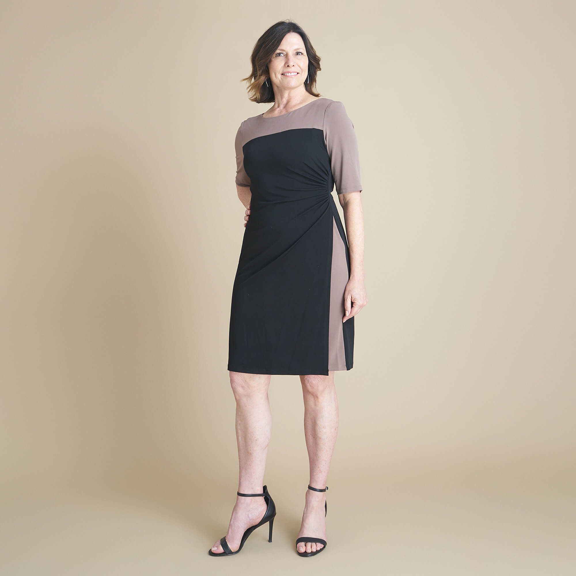 Paula Dark Khaki Color Block Dress sold by connected apparel