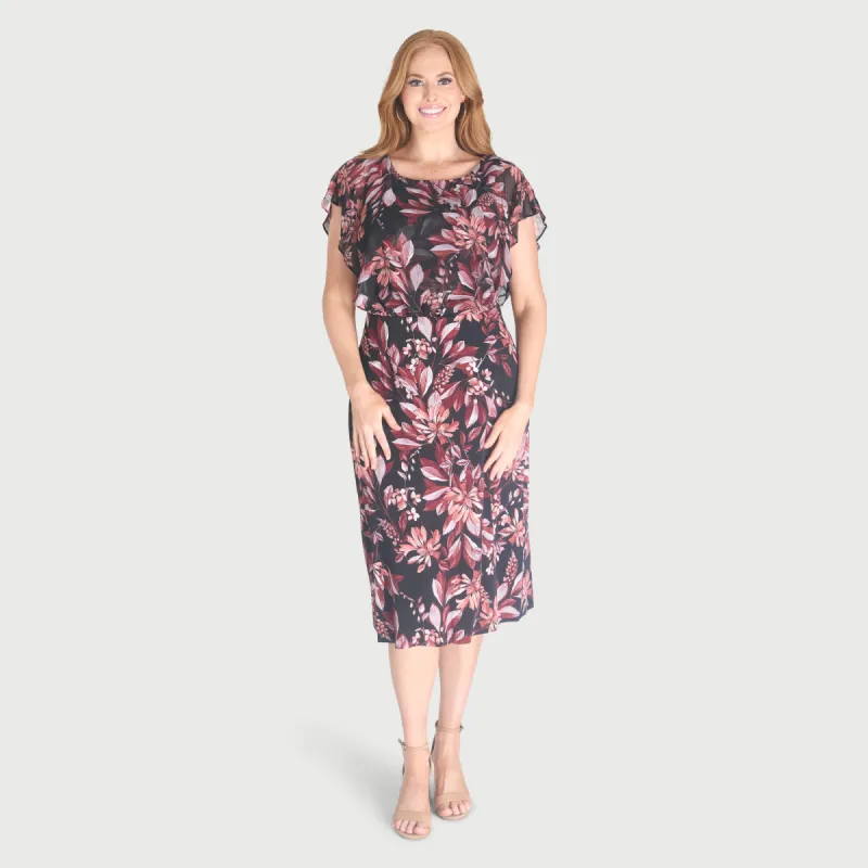 Daphne Salmon Floral Chiffon Popover Dress sold by connected apparel