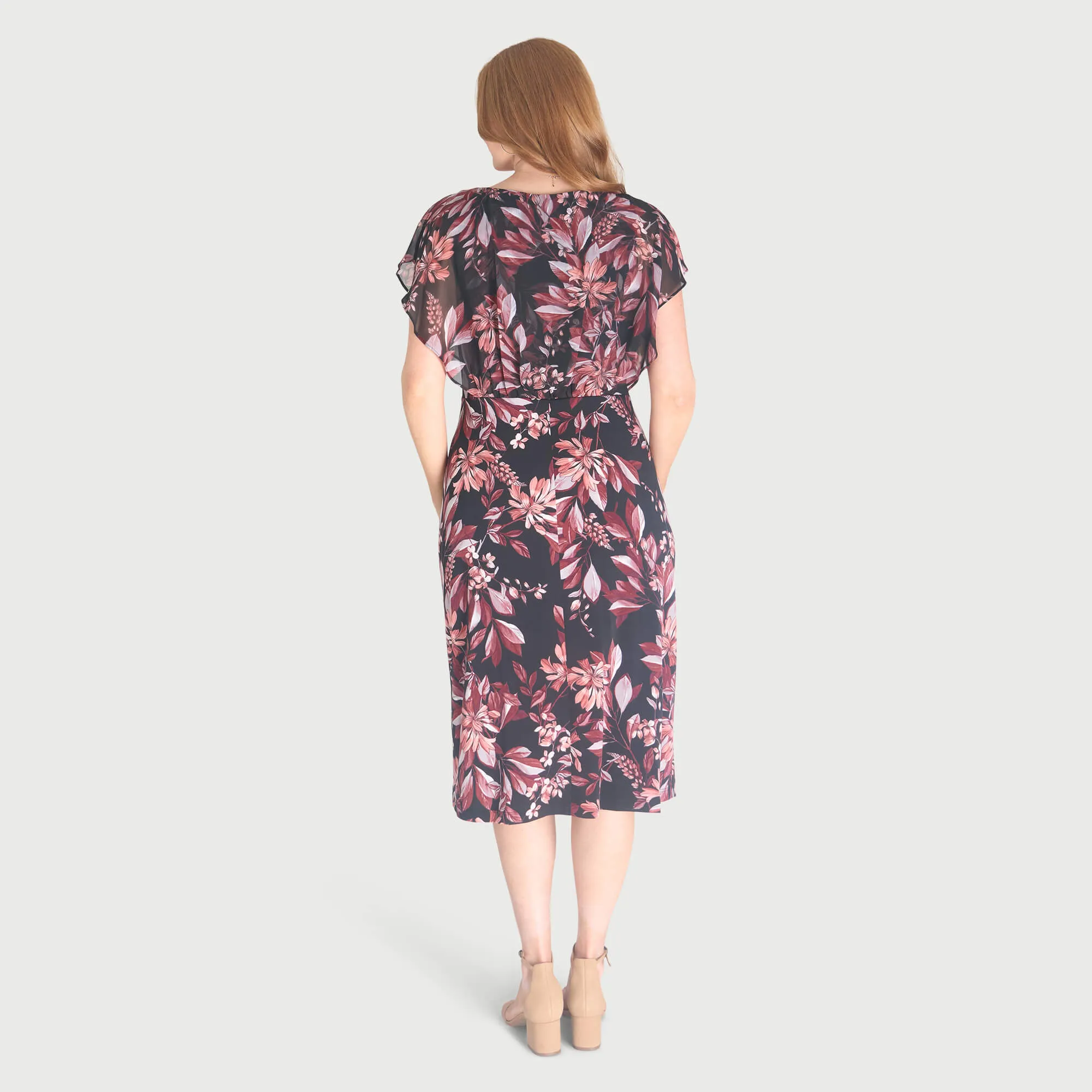 Daphne Salmon Floral Chiffon Popover Dress sold by connected apparel product image thumbnail 3