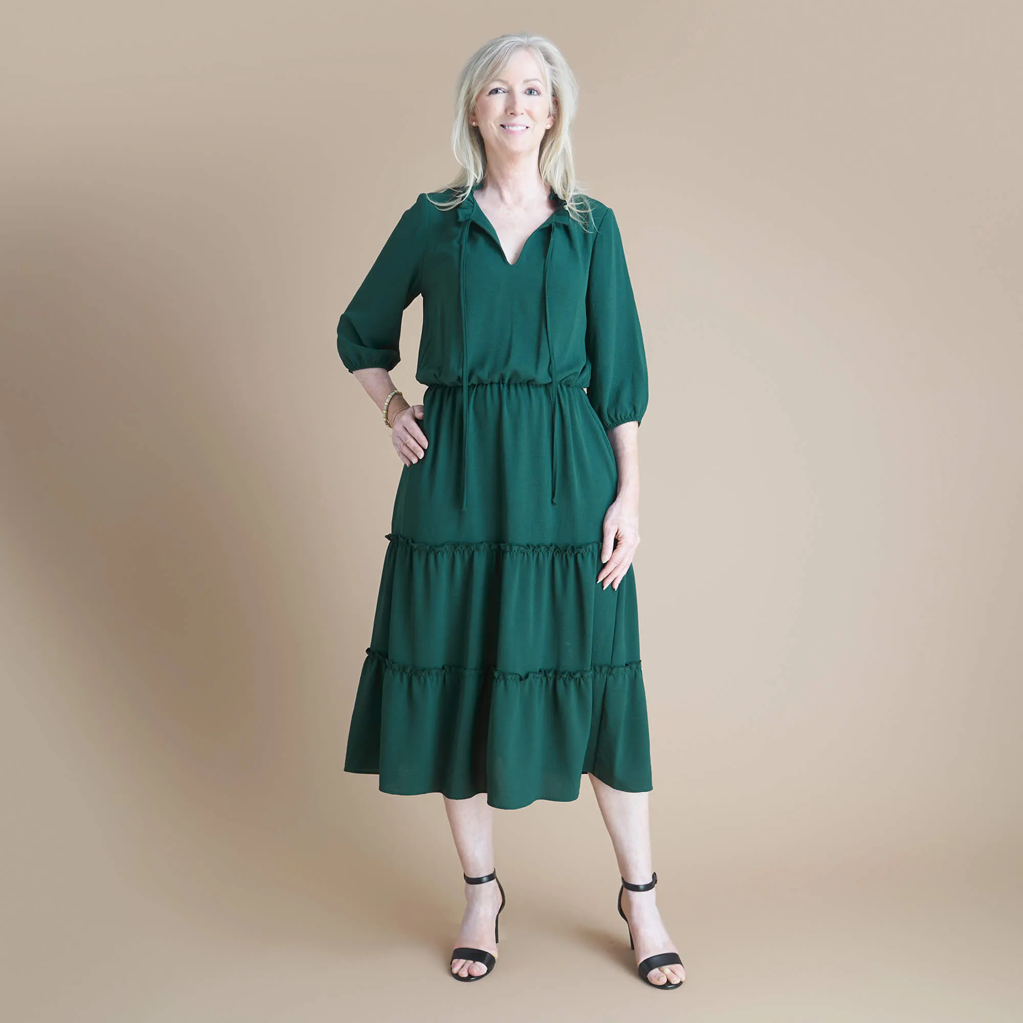 Gabriella Hunter Green Mock Neck Dress sold by connected apparel