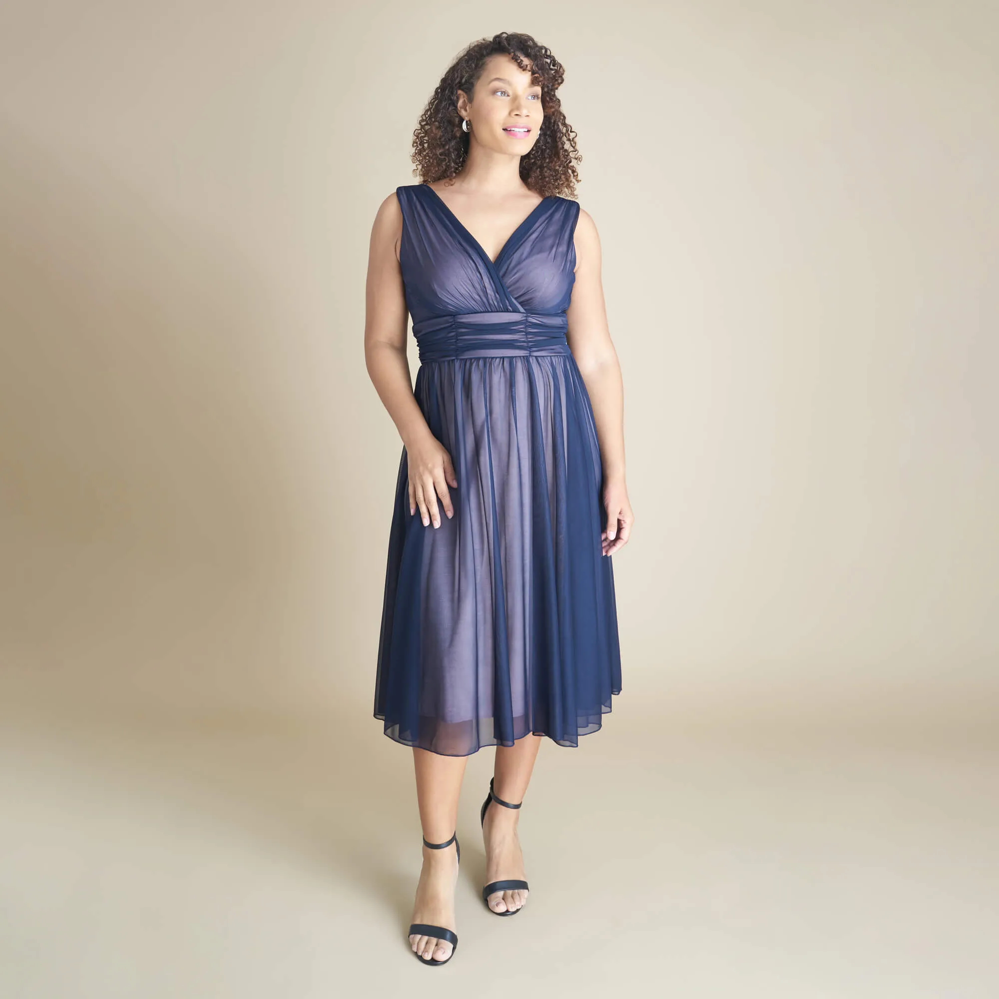 Cora Navy Sleeveless A-Line Midi Dress sold by connected apparel product image thumbnail 3
