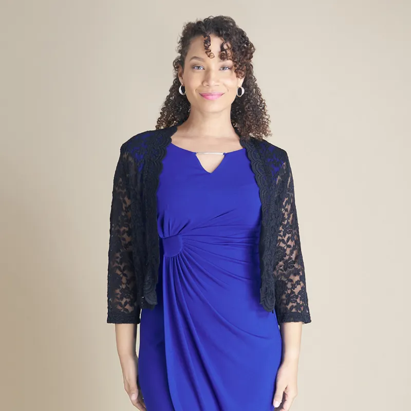 Talula Scalloped Lace Black Shrug sold by connected apparel