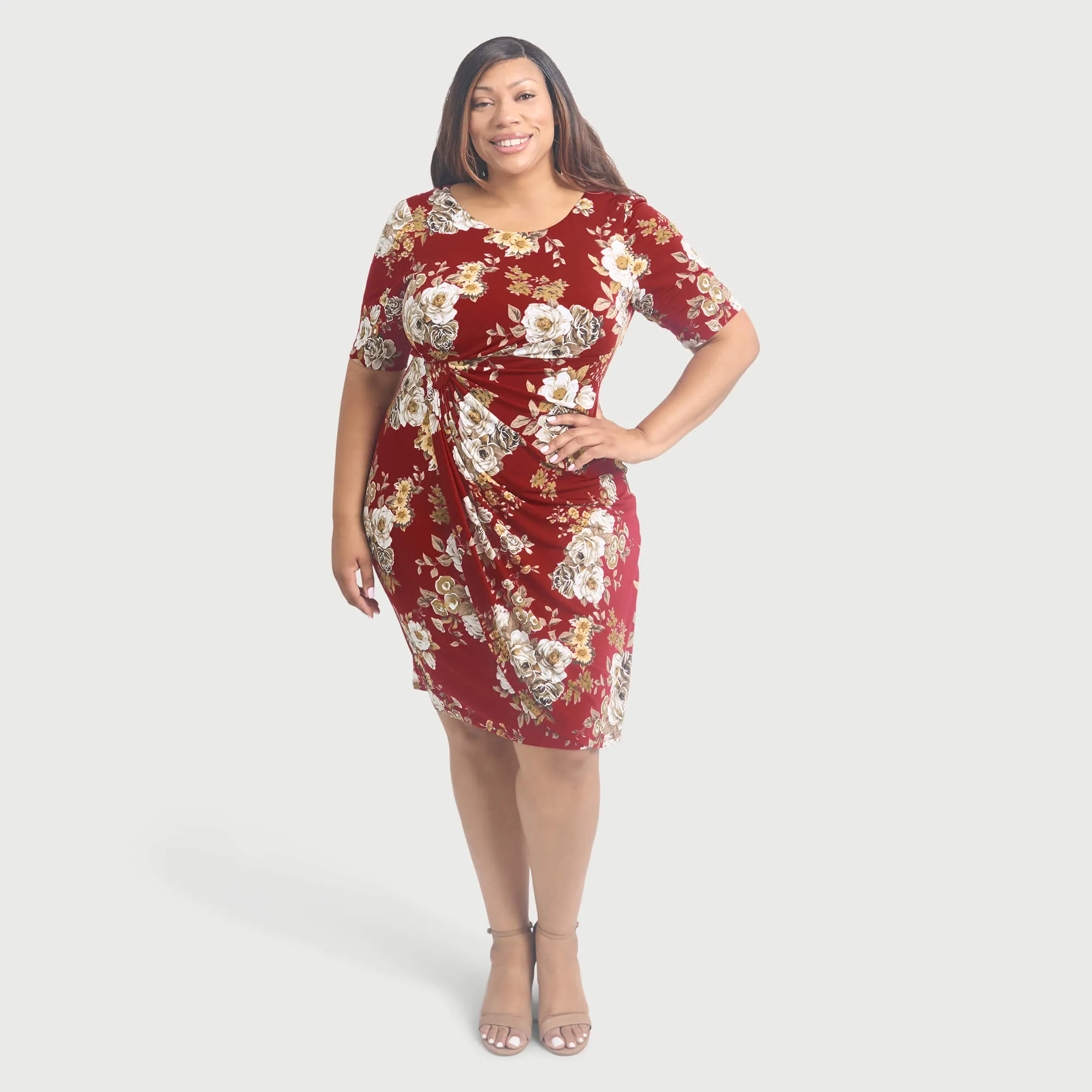 Lisa Crimson Floral Faux Wrap Dress sold by connected apparel product image thumbnail 5