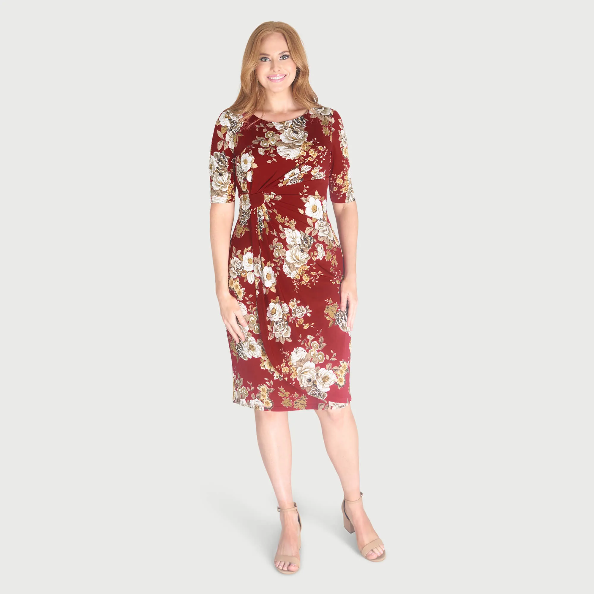 Lisa Crimson Floral Faux Wrap Dress sold by connected apparel product image thumbnail 2