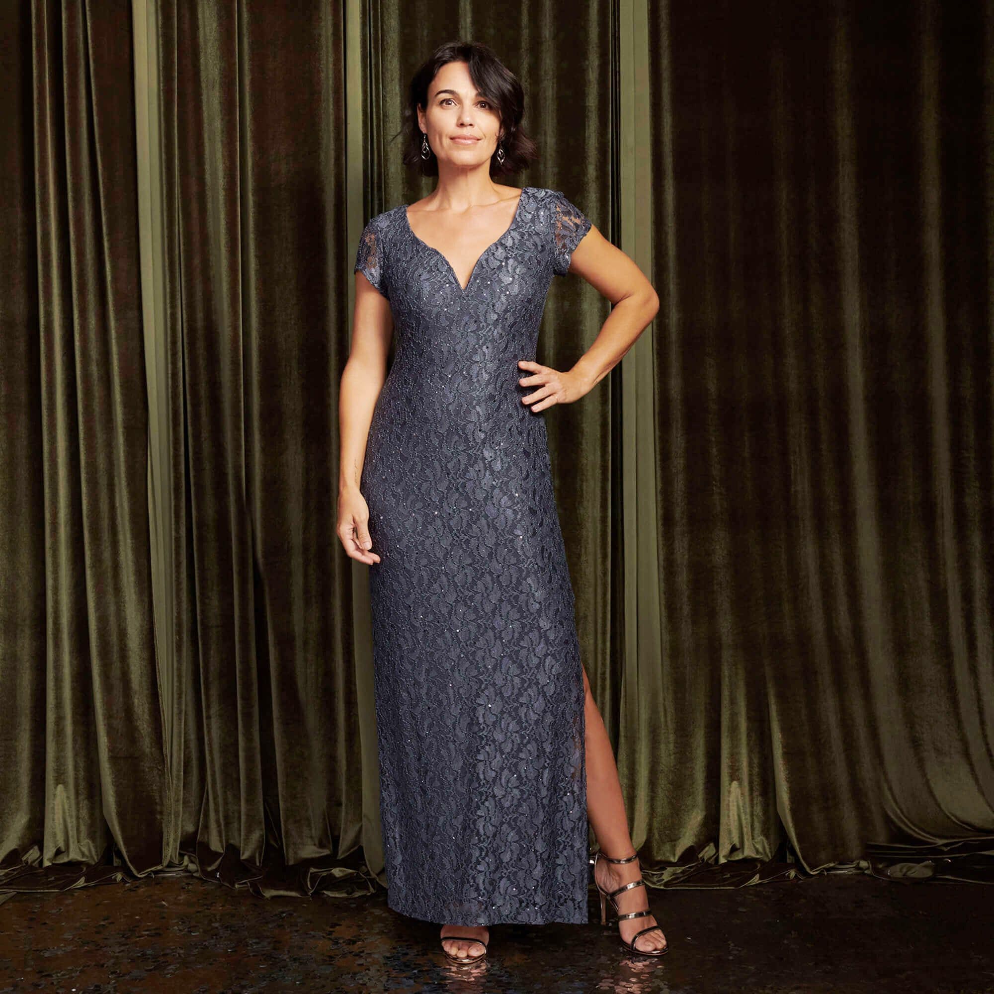 Grace Charcoal Sequin Lace Dress sold by connected apparel