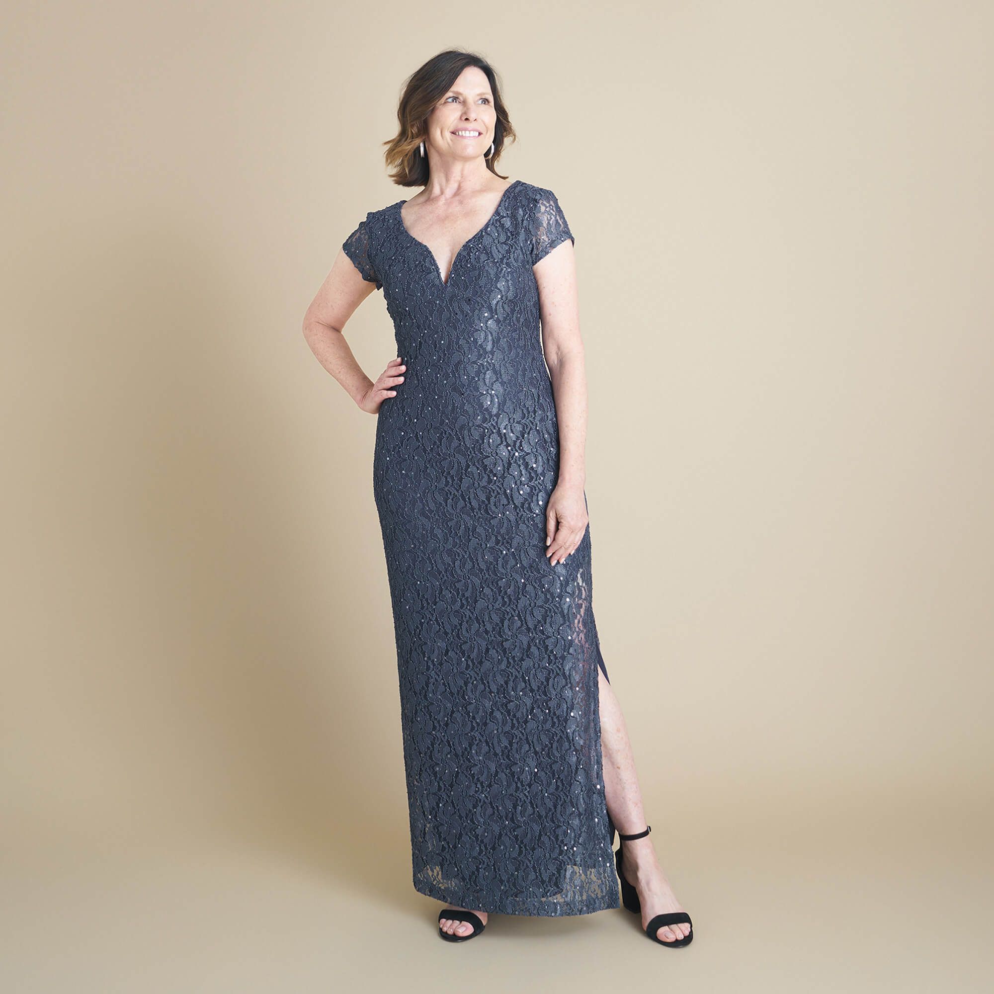 Grace Charcoal Sequin Lace Dress sold by connected apparel product image thumbnail 2