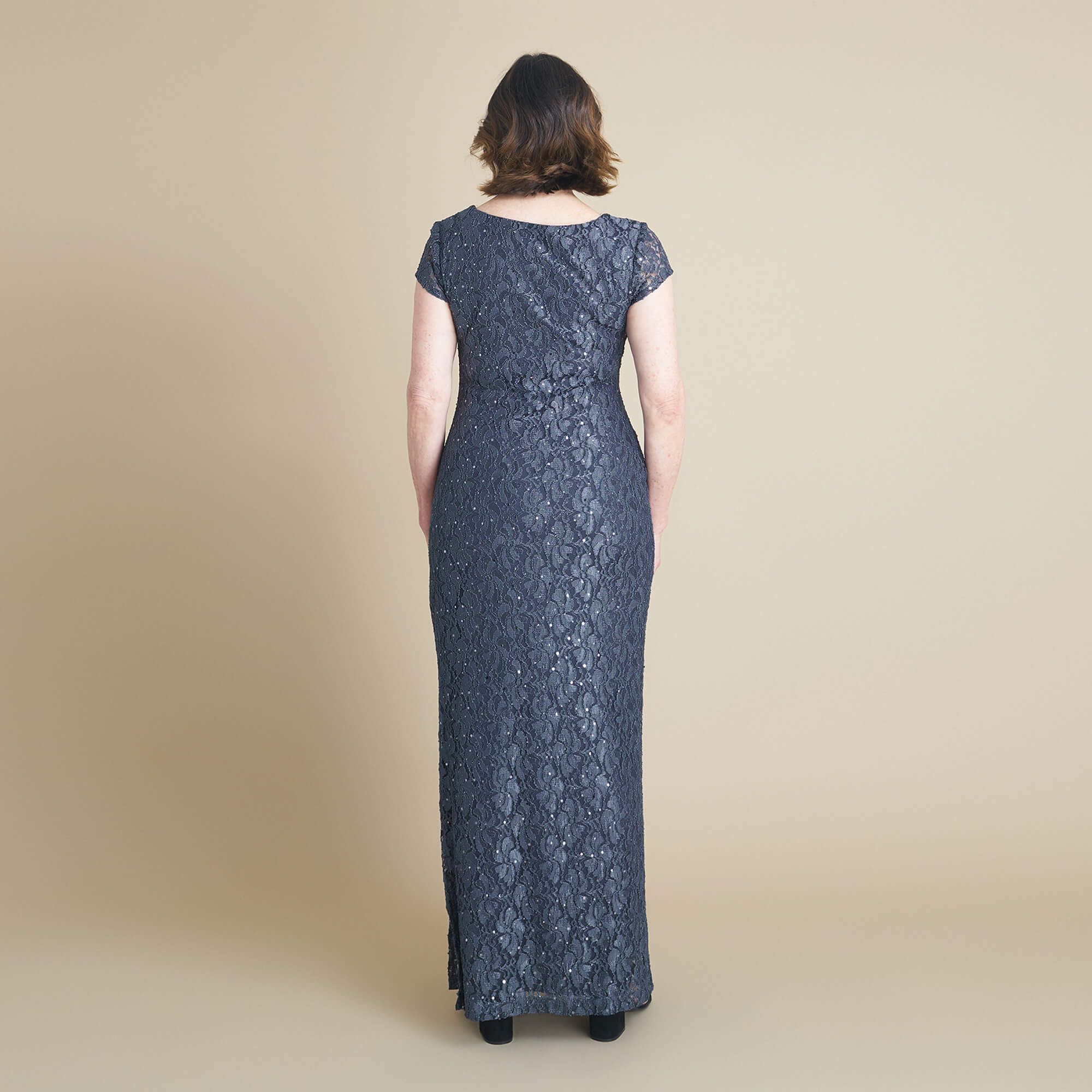Grace Charcoal Sequin Lace Dress sold by connected apparel product image thumbnail 4
