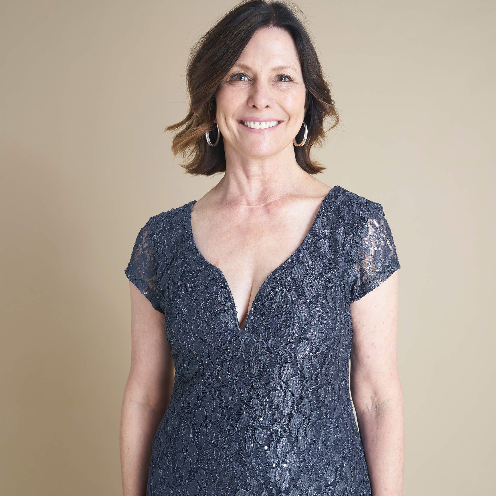 Grace Charcoal Sequin Lace Dress sold by connected apparel product image thumbnail 3