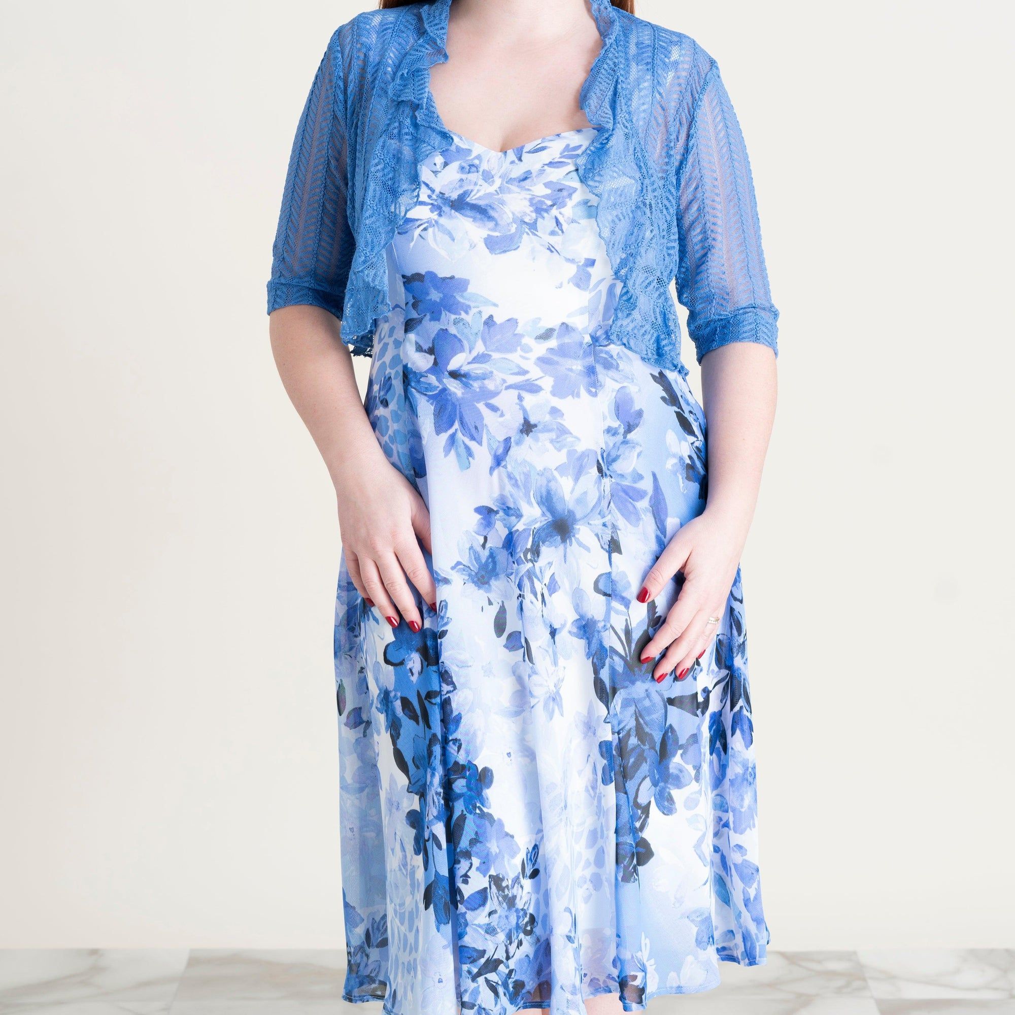 Mary Periwinkle Floral Chiffon Dress with Shrug sold by connected apparel product image thumbnail 2