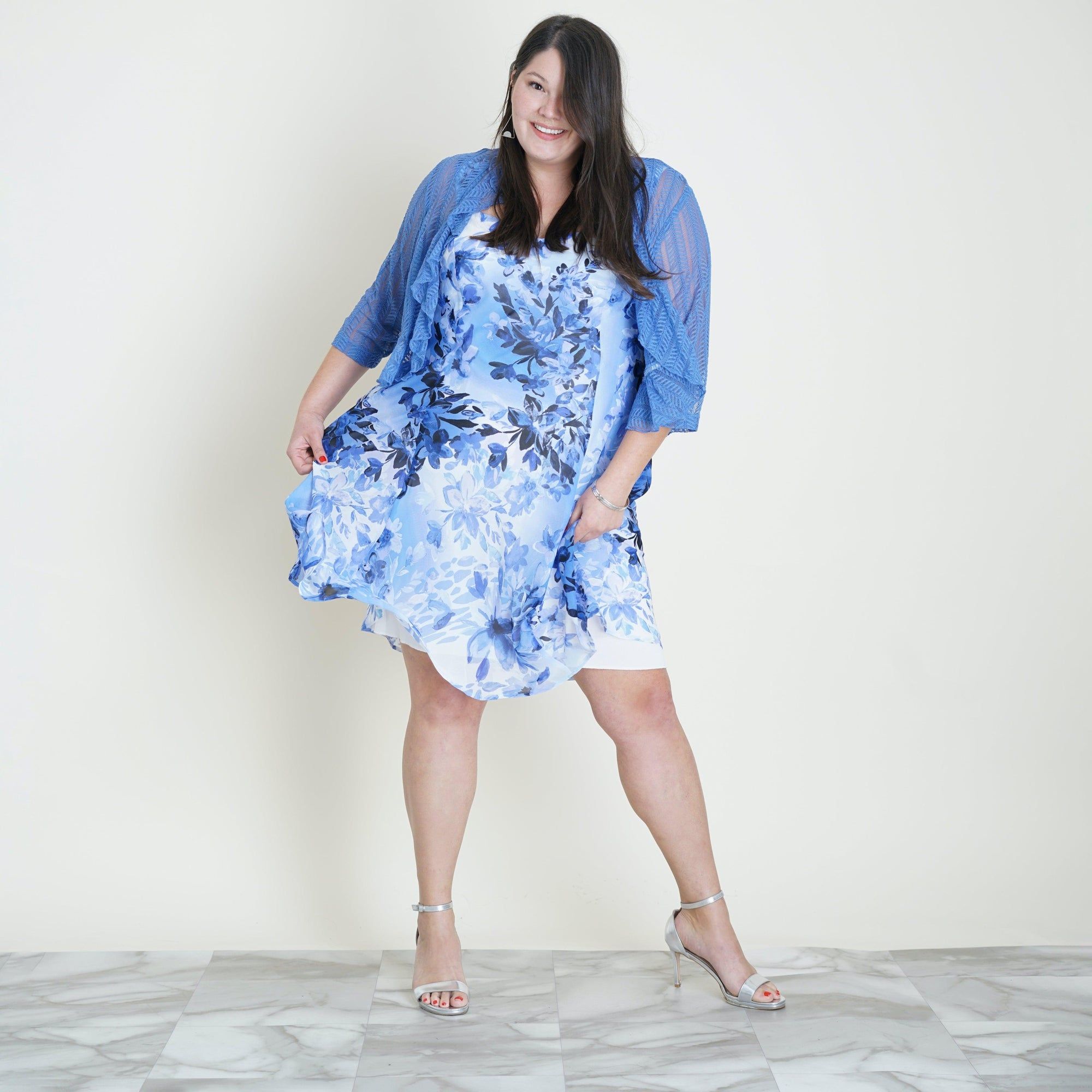 Mary Periwinkle Floral Chiffon Dress with Shrug sold by connected apparel product image thumbnail 11