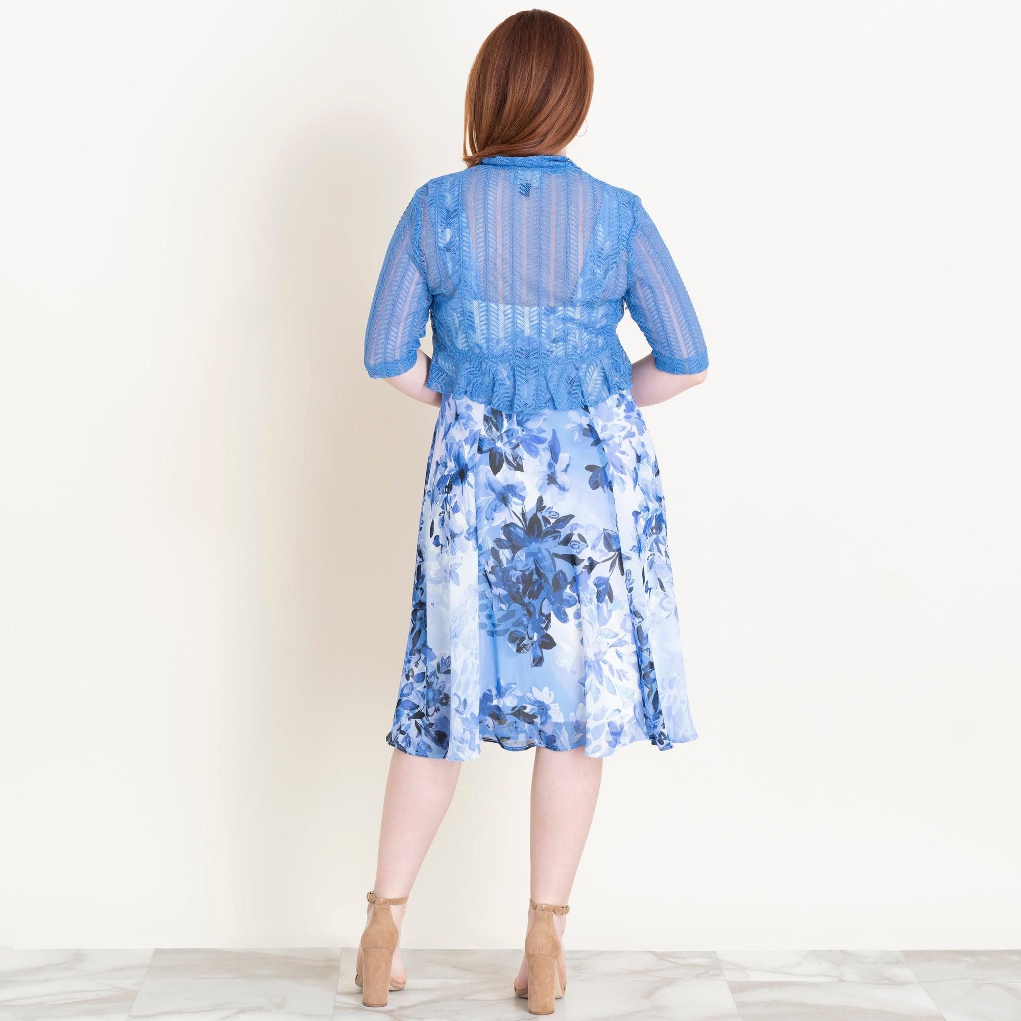 Mary Periwinkle Floral Chiffon Dress with Shrug sold by connected apparel product image thumbnail 3