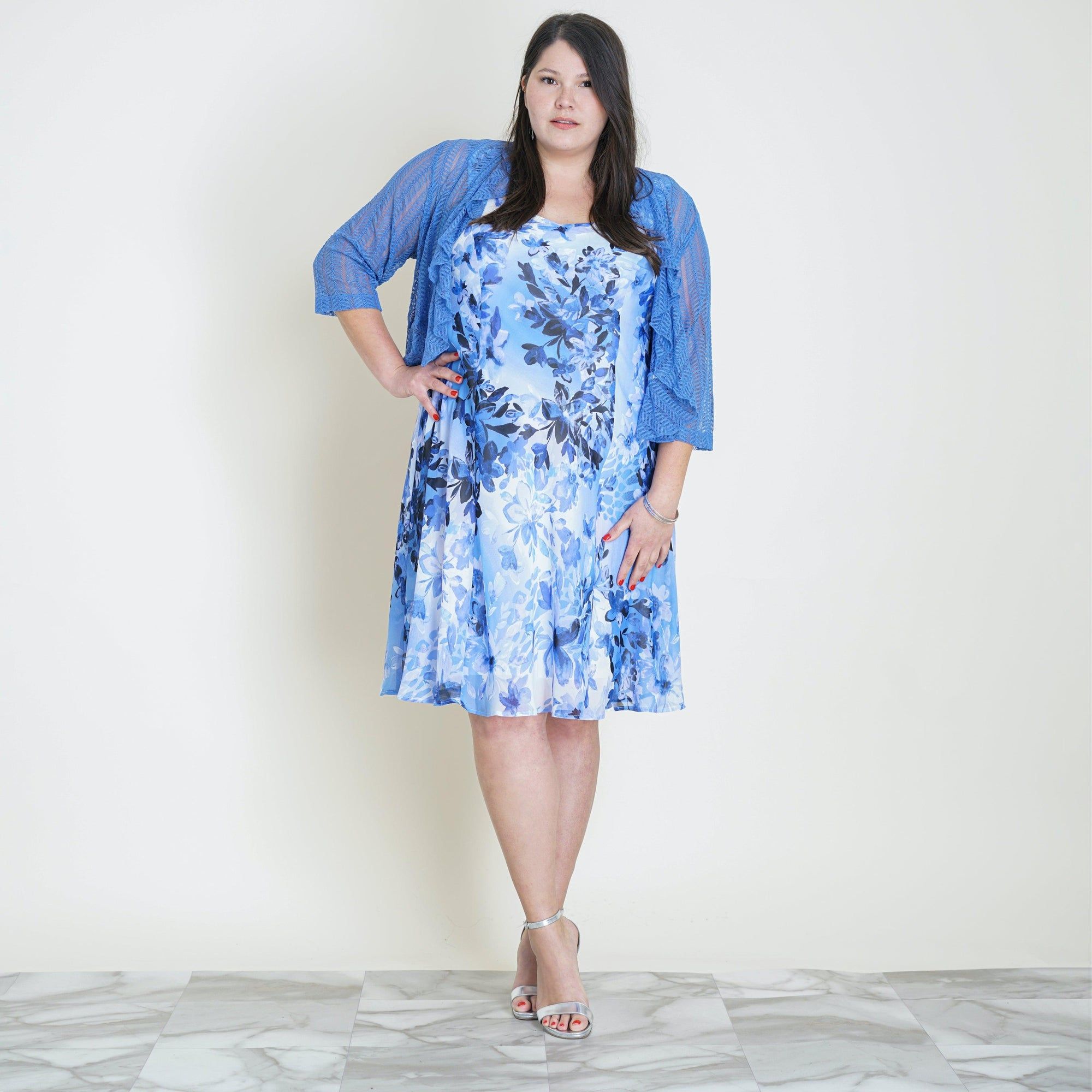 Mary Periwinkle Floral Chiffon Dress with Shrug sold by connected apparel product image thumbnail 8