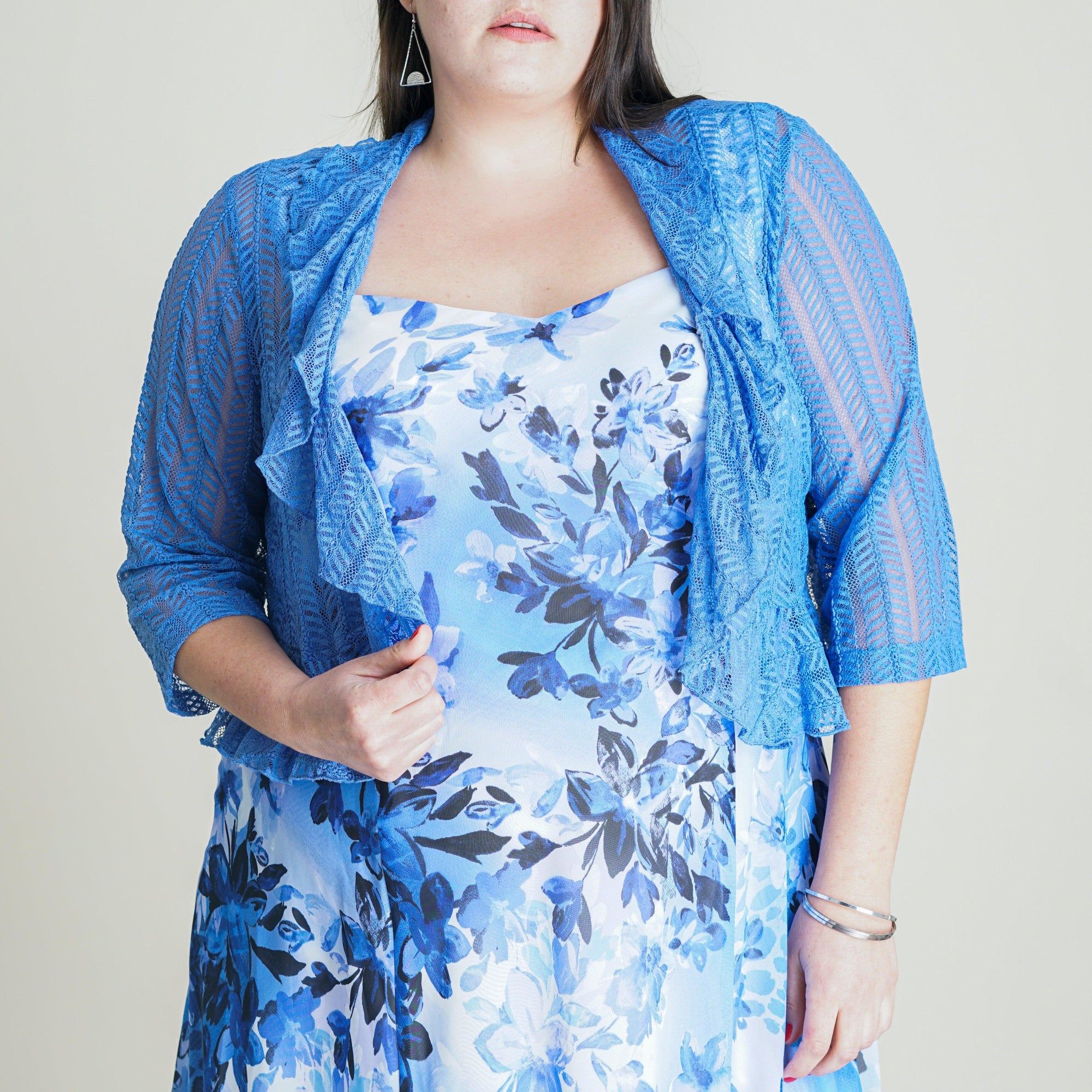 Mary Periwinkle Floral Chiffon Dress with Shrug sold by connected apparel product image thumbnail 9