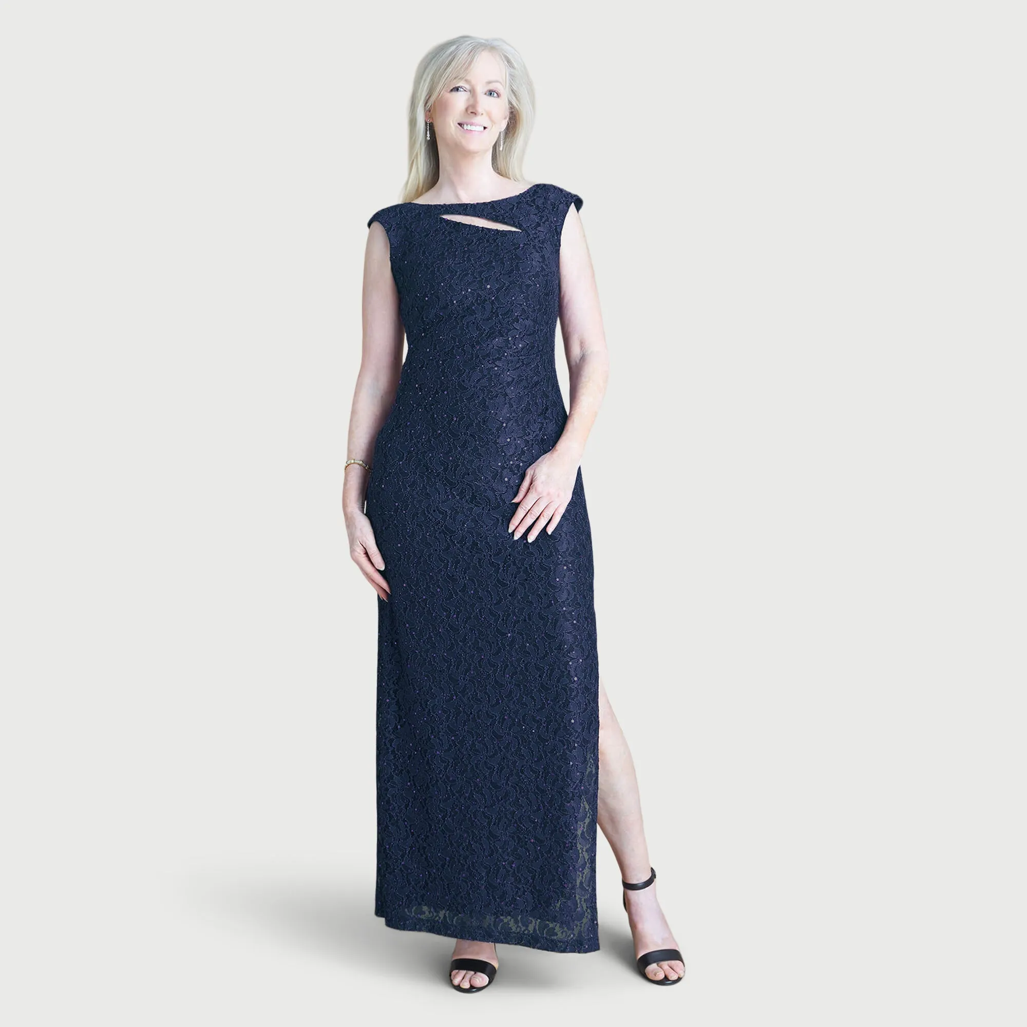 Elizabeth Navy Sequin Lace Floor Length Dress sold by connected apparel product image thumbnail 2