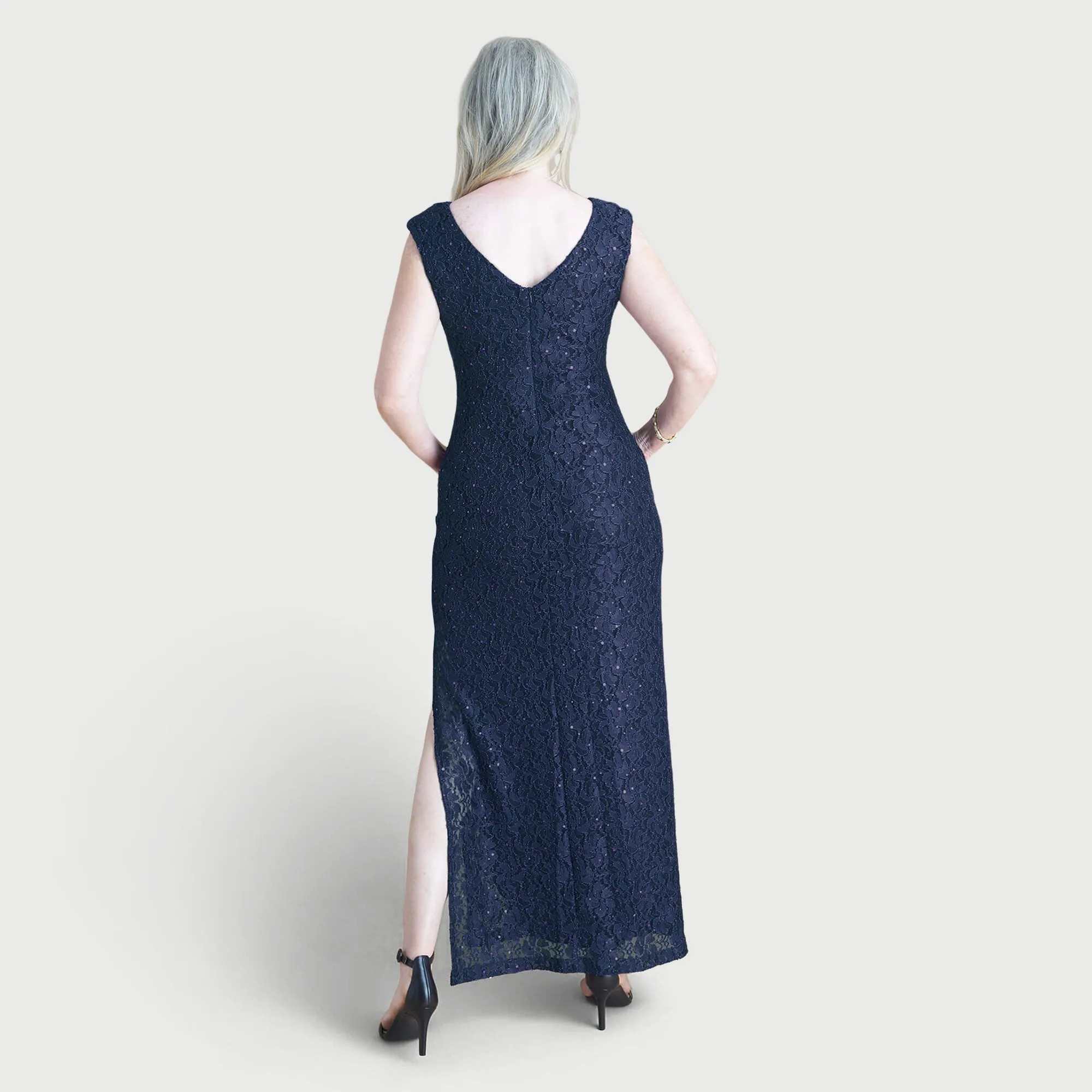 Elizabeth Navy Sequin Lace Floor Length Dress sold by connected apparel product image thumbnail 4
