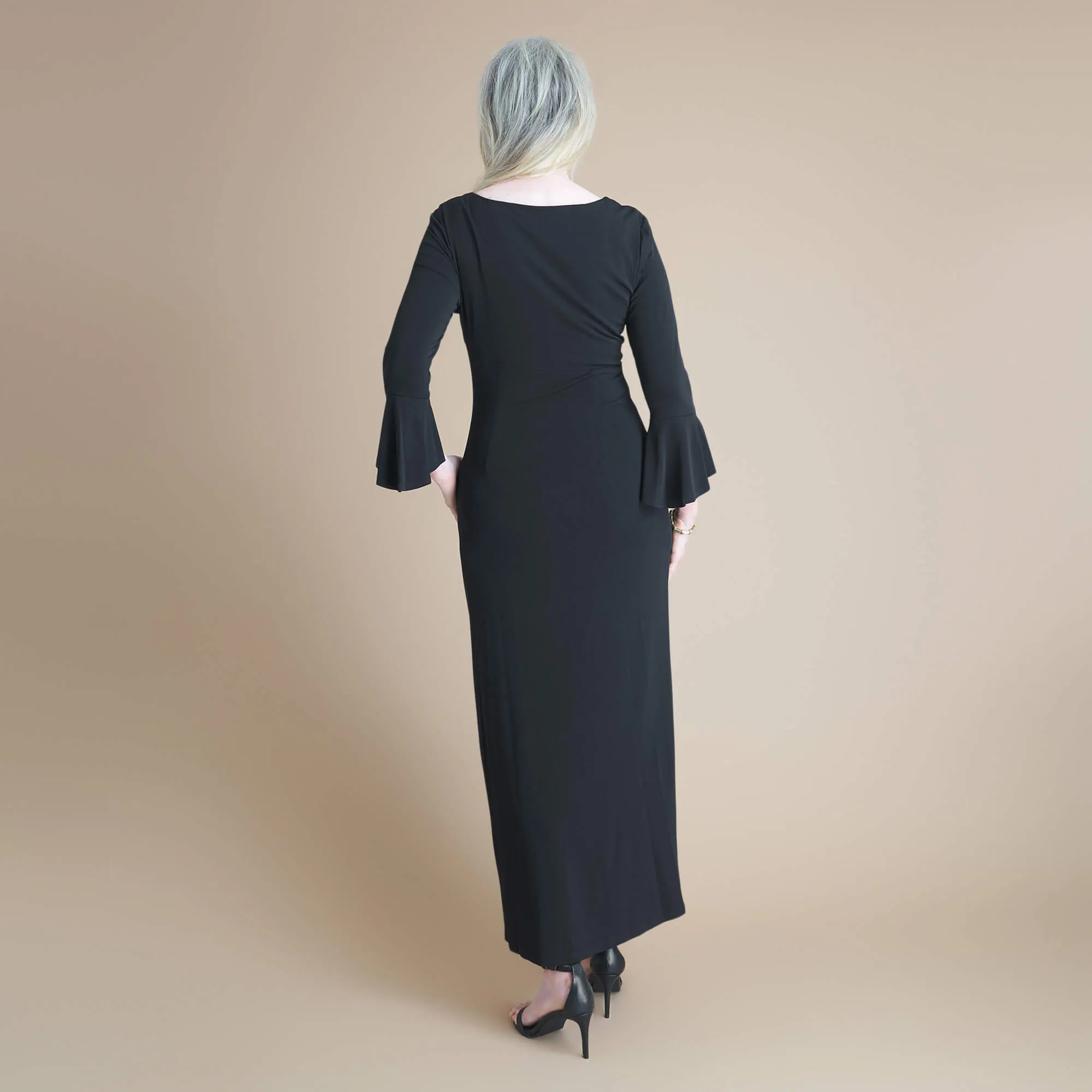 Lisa 2.0 Floor Length Black Faux Wrap Dress sold by connected apparel product image thumbnail 4