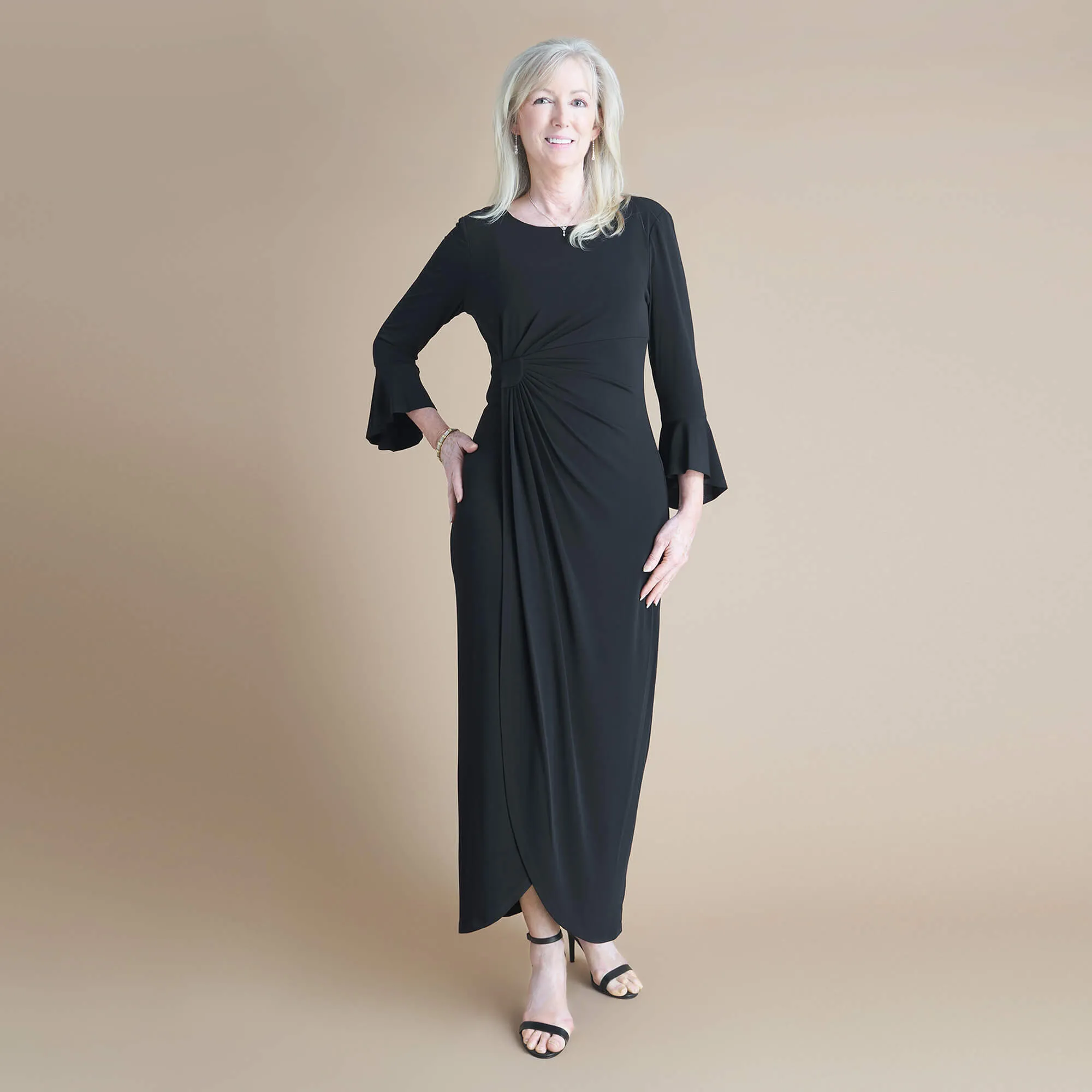 Lisa 2.0 Floor Length Black Faux Wrap Dress sold by connected apparel product image thumbnail 2