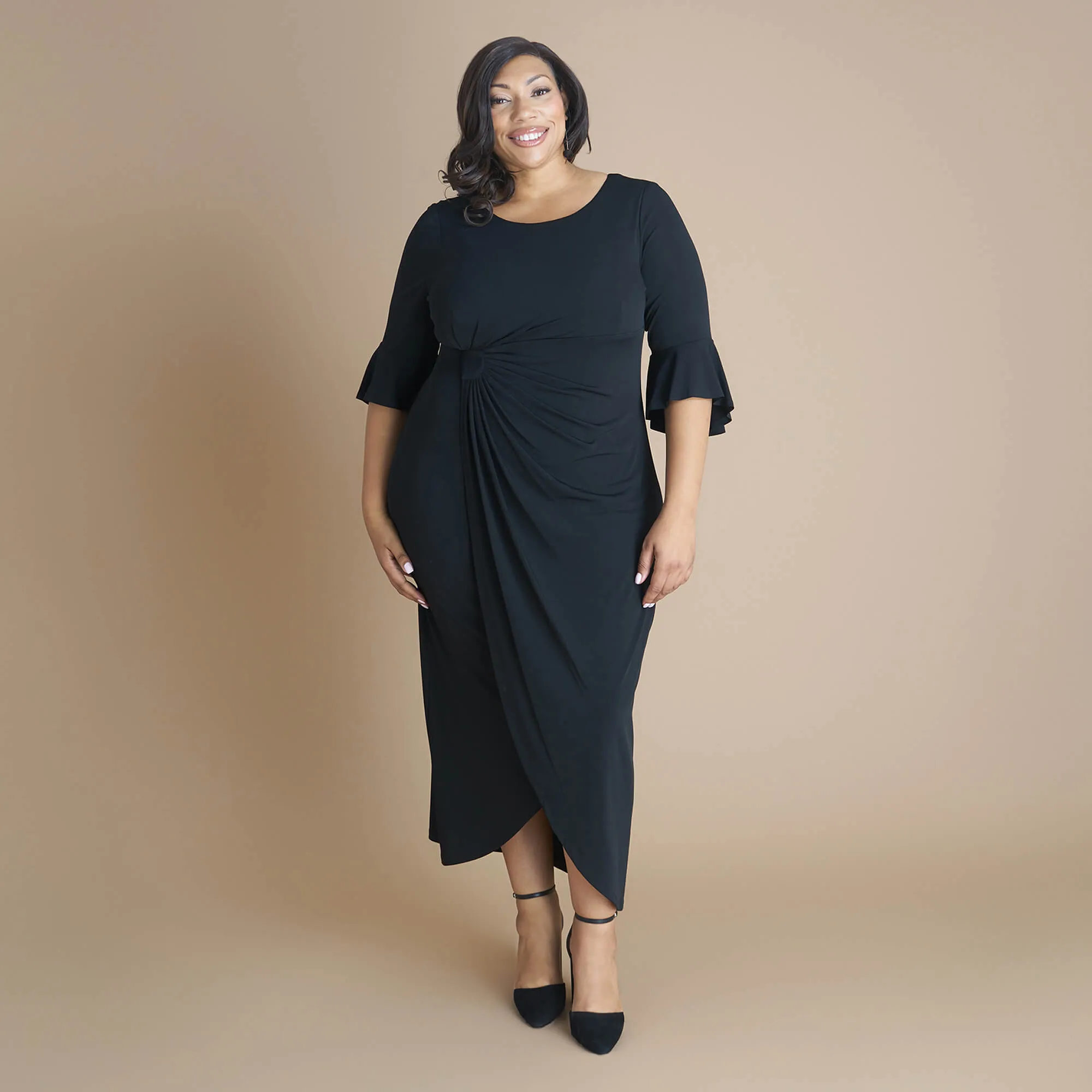 Lisa 2.0 Floor Length Black Faux Wrap Dress sold by connected apparel product image thumbnail 5