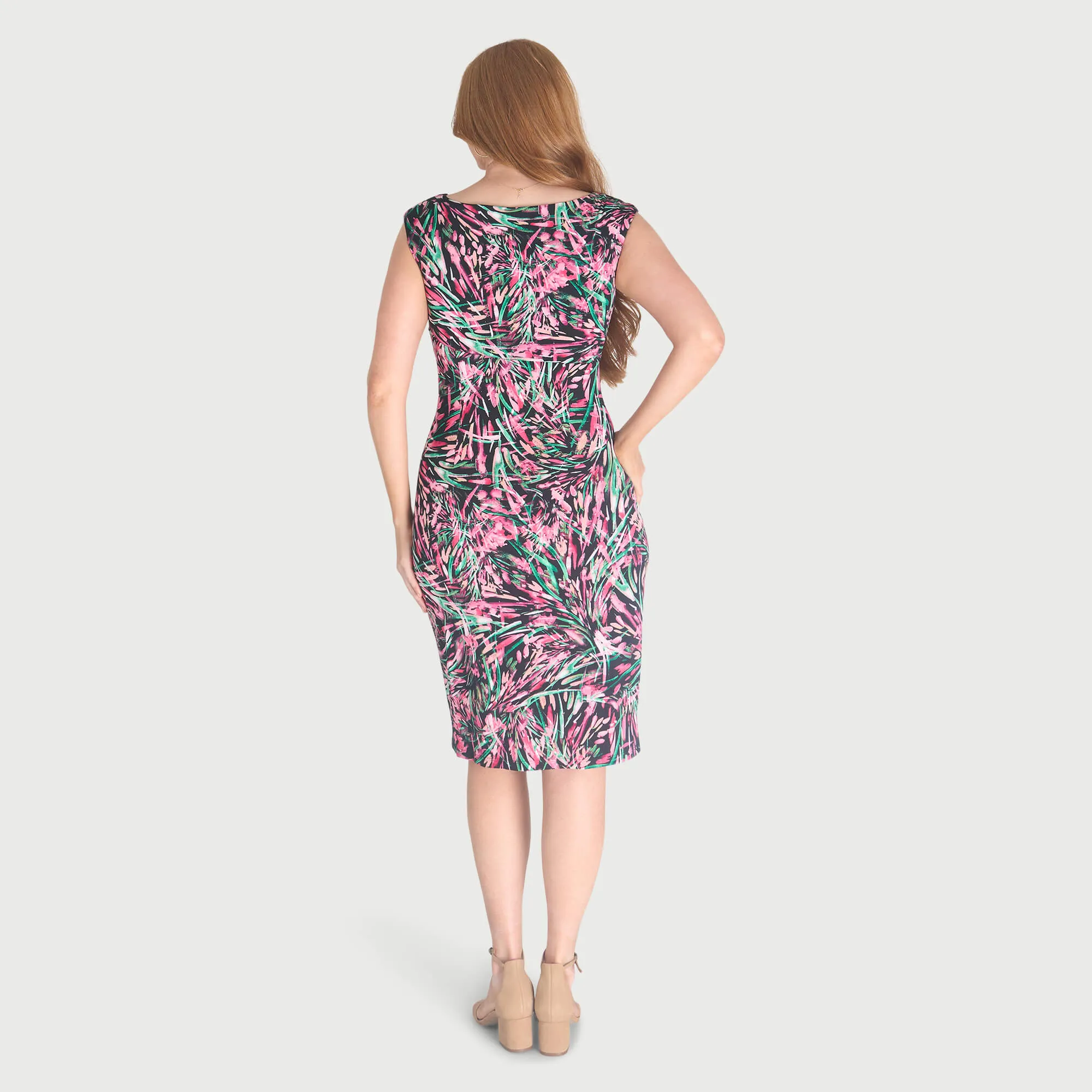 Lisa Fuchsia Abstract Faux Wrap Dress sold by connected apparel product image thumbnail 3