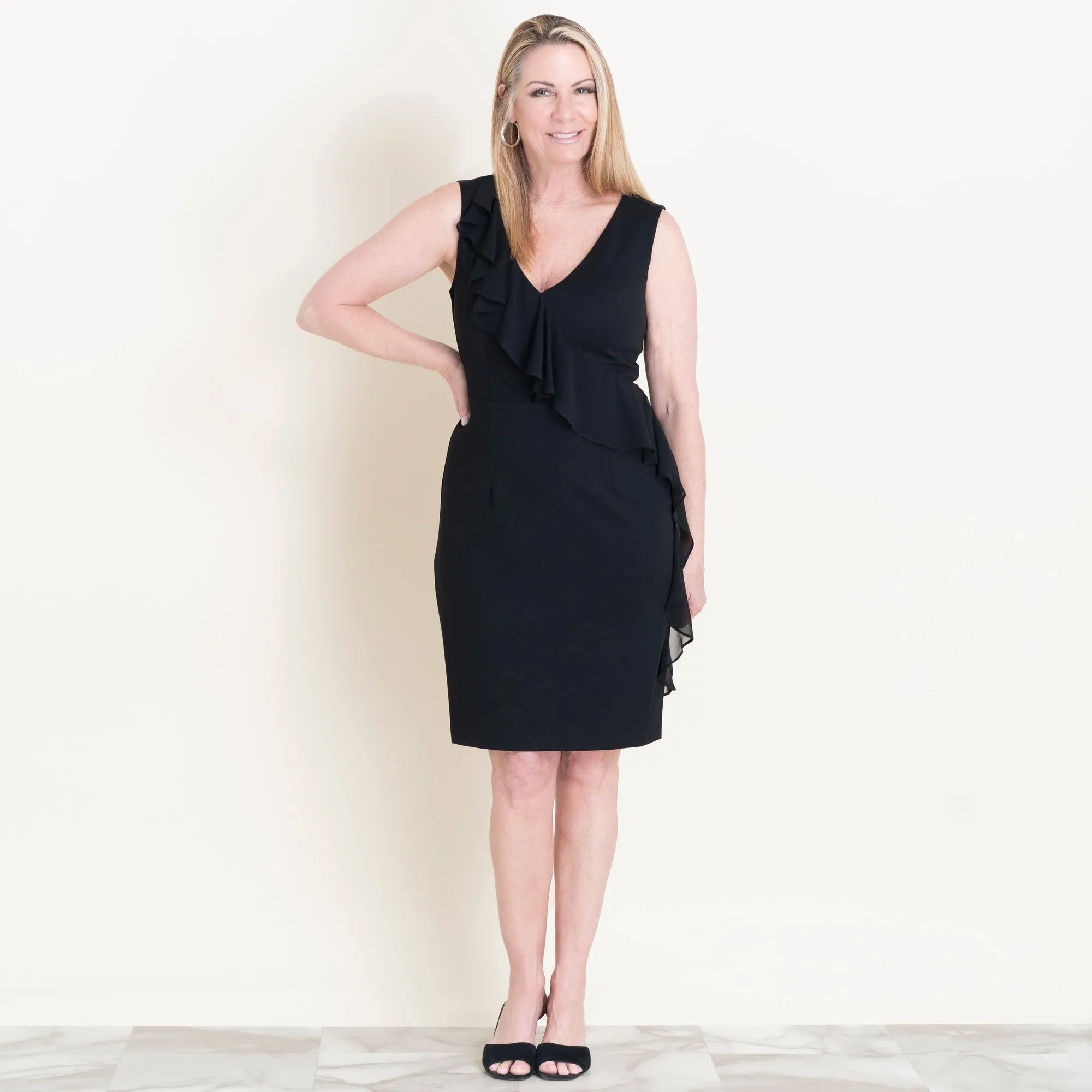 Sari Chiffon Cross Body Little Black Dress sold by connected apparel