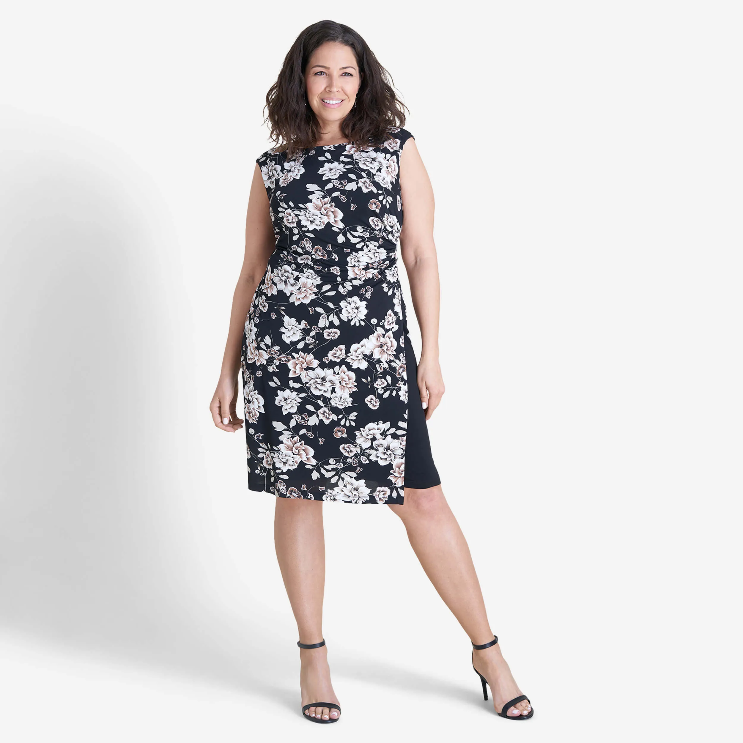 Liz Taupe Floral Sleeveless Bodycon Dress sold by connected apparel