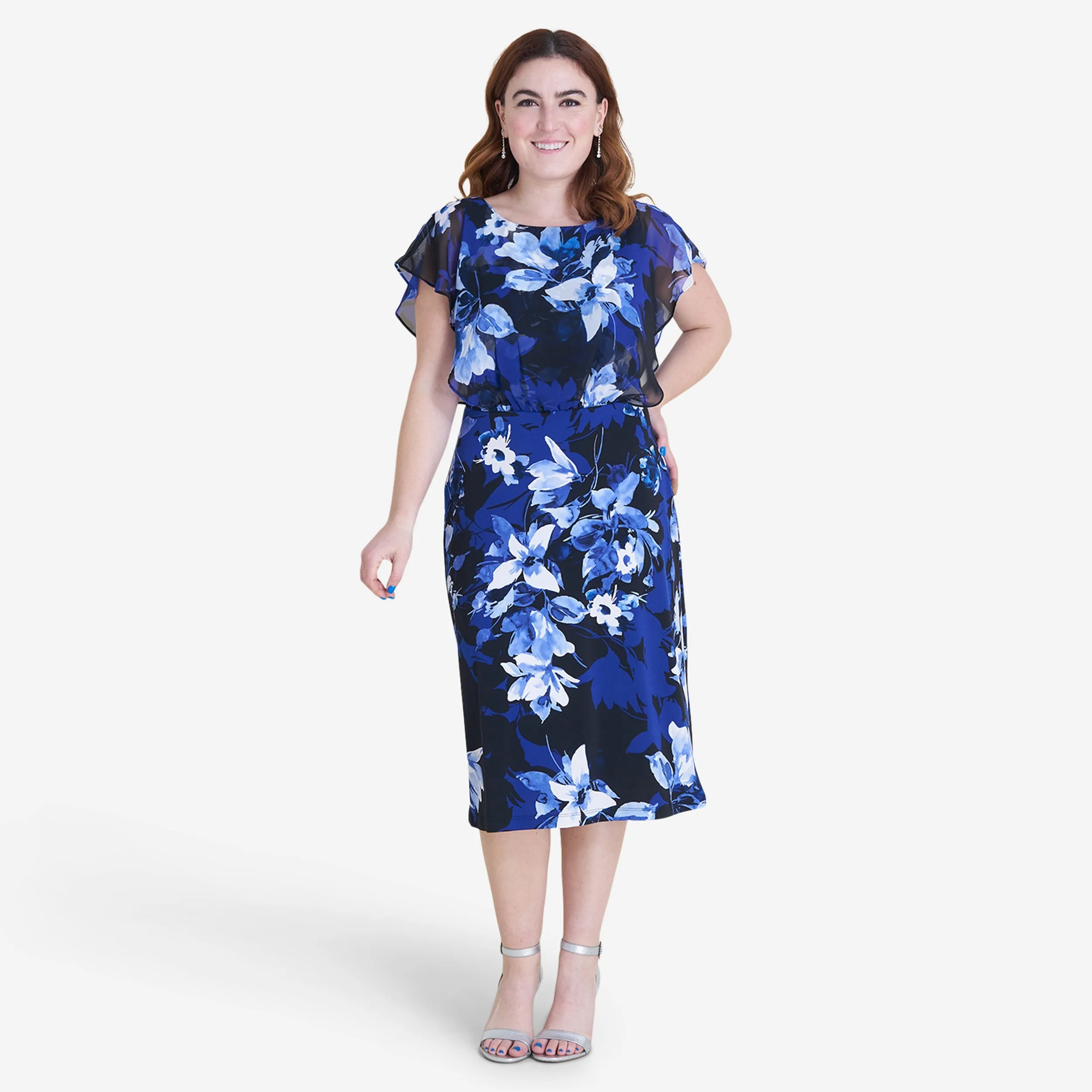 Daphne Cobalt Floral Chiffon Popover Dress sold by connected apparel product image thumbnail 2
