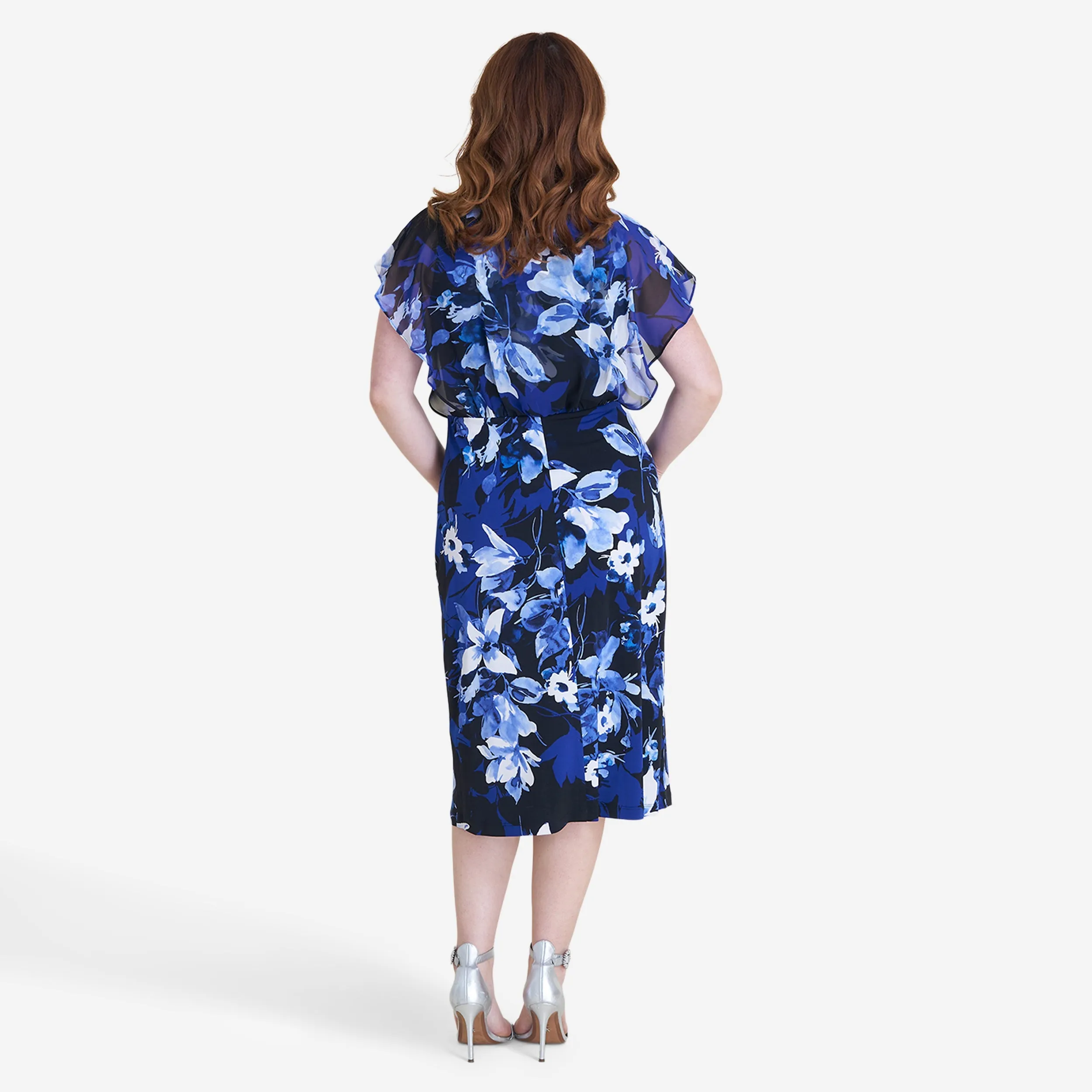 Daphne Cobalt Floral Chiffon Popover Dress sold by connected apparel product image thumbnail 4