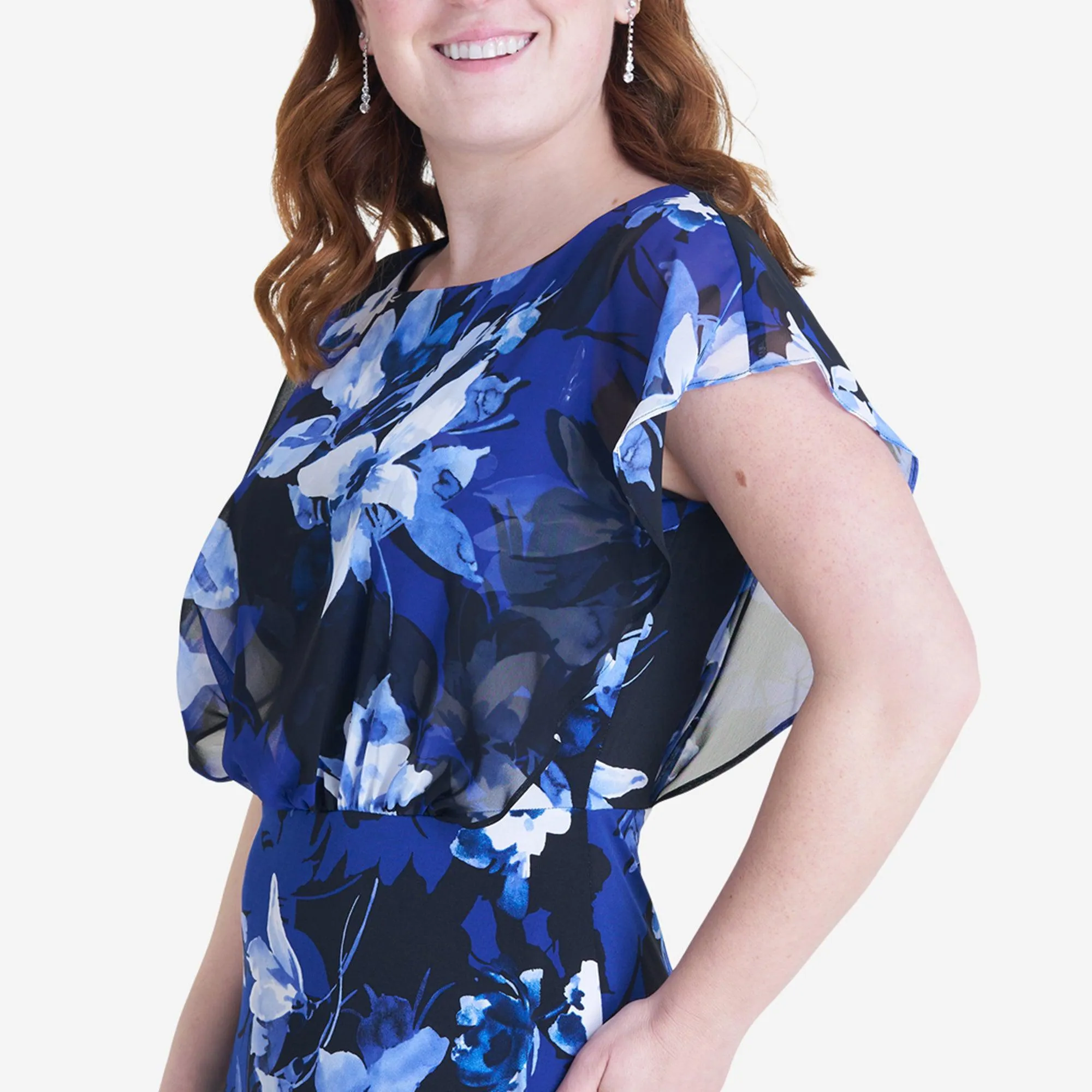 Daphne Cobalt Floral Chiffon Popover Dress sold by connected apparel product image thumbnail 3