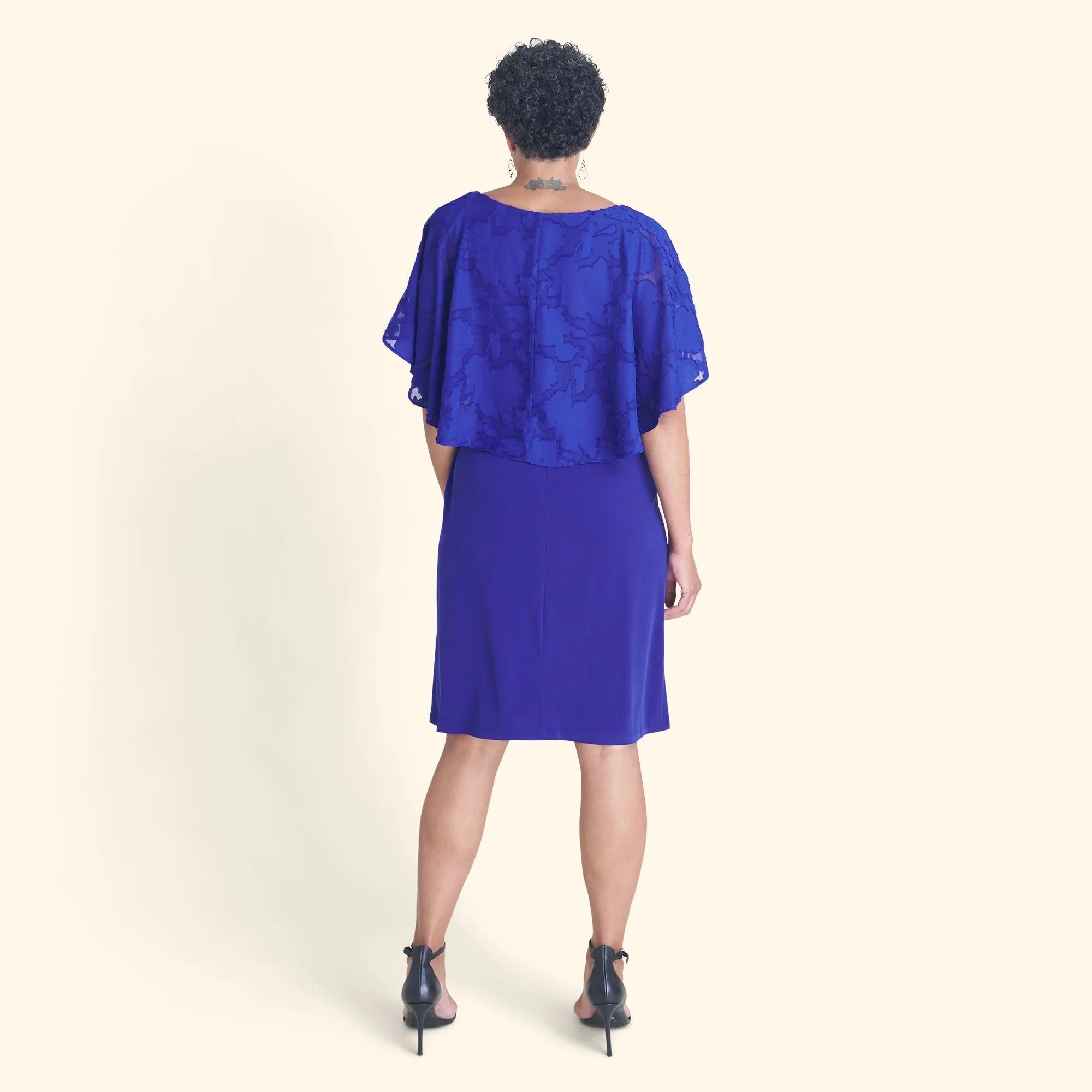 Alyssa Deep Cobalt Chiffon Burnout Cape Dress sold by connected apparel product image thumbnail 3
