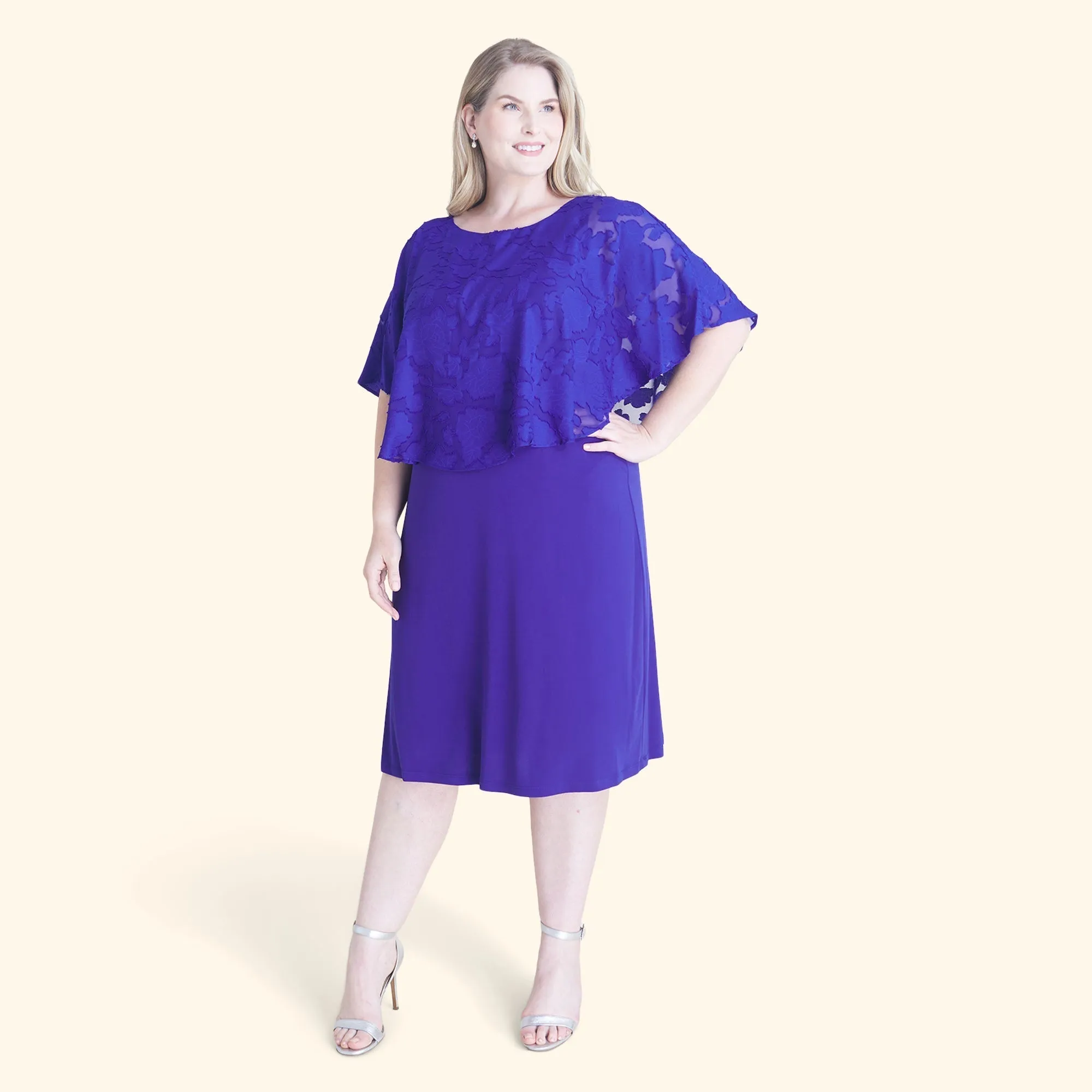 Alyssa Deep Cobalt Chiffon Burnout Cape Dress sold by connected apparel product image thumbnail 5