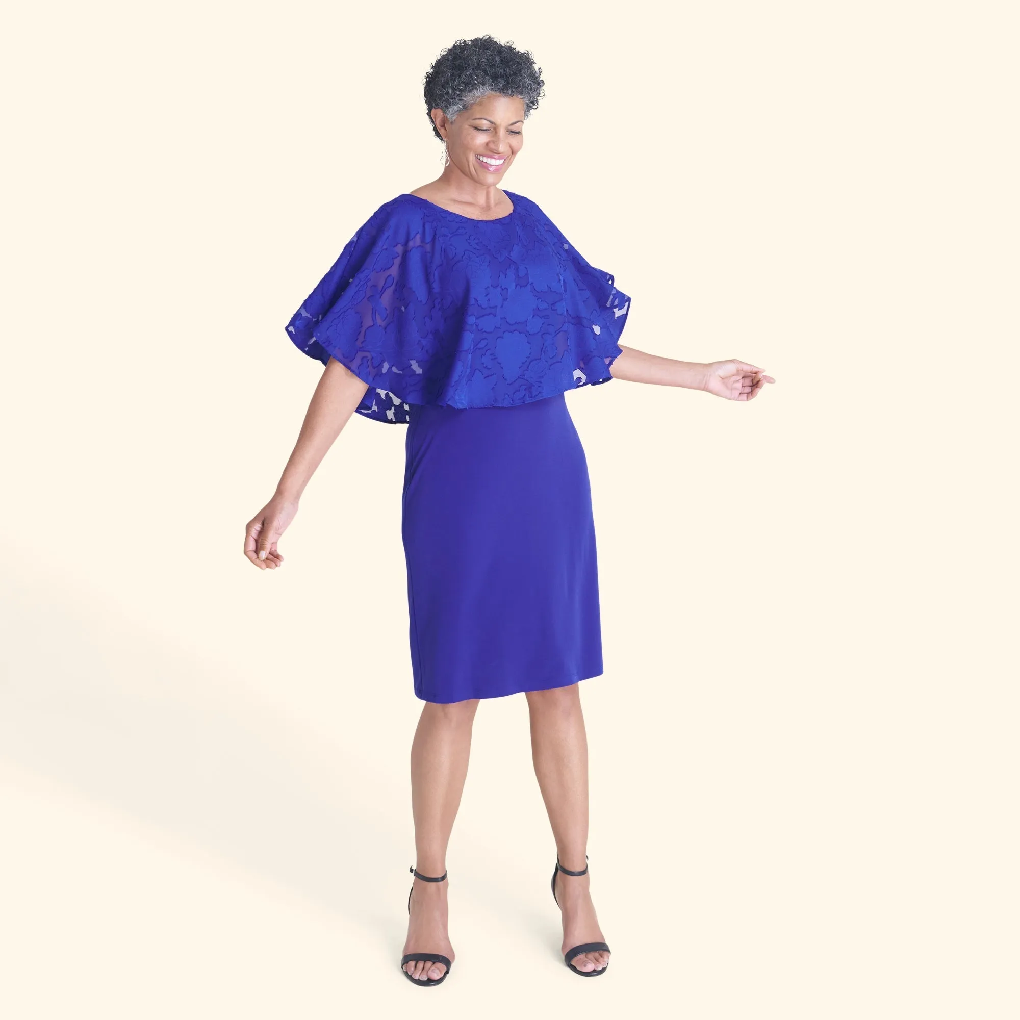 Alyssa Deep Cobalt Chiffon Burnout Cape Dress sold by connected apparel product image thumbnail 4
